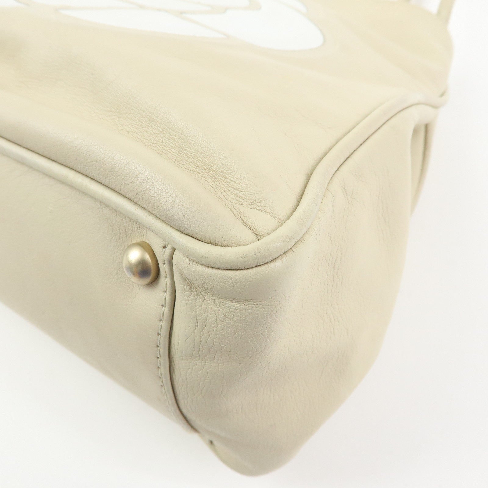 CHANEL Logo Camellia Leather Tote Bag Shoulder Bag Beige A20856