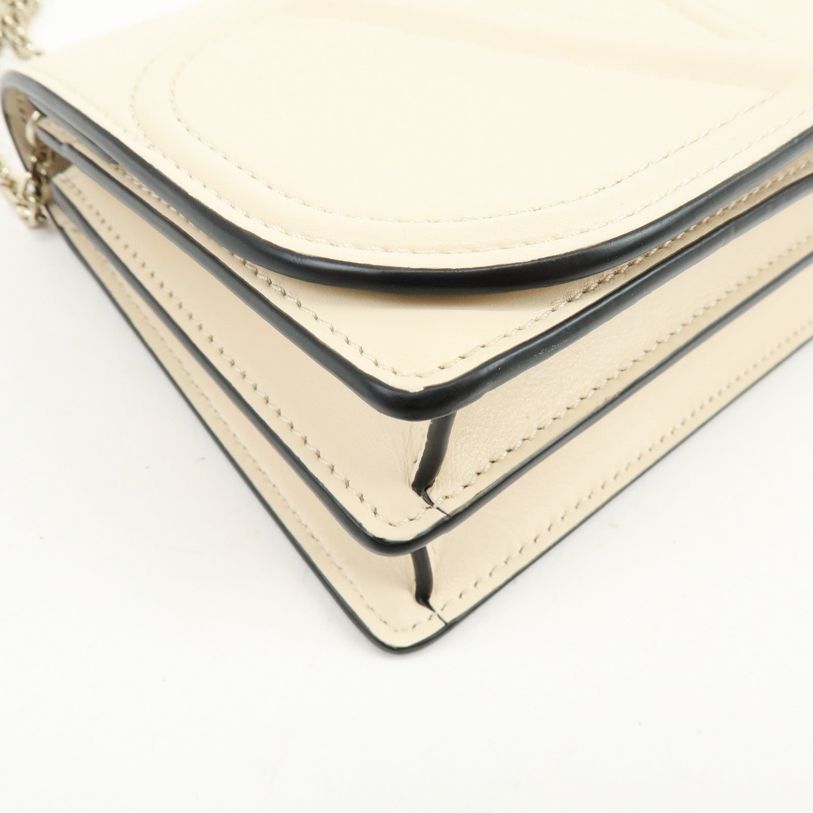 VALENTINO V Logo Leather Chain Shoulder Bag Crossbody Bag Ivory