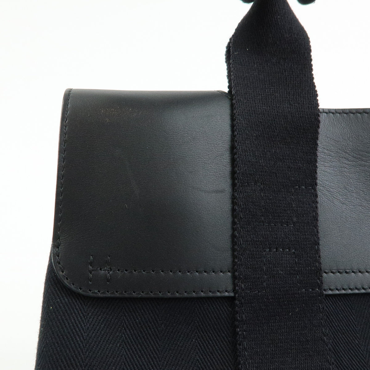 HERMES Valparaiso PM Toile Chevron Tote Bag Hand Bag Black