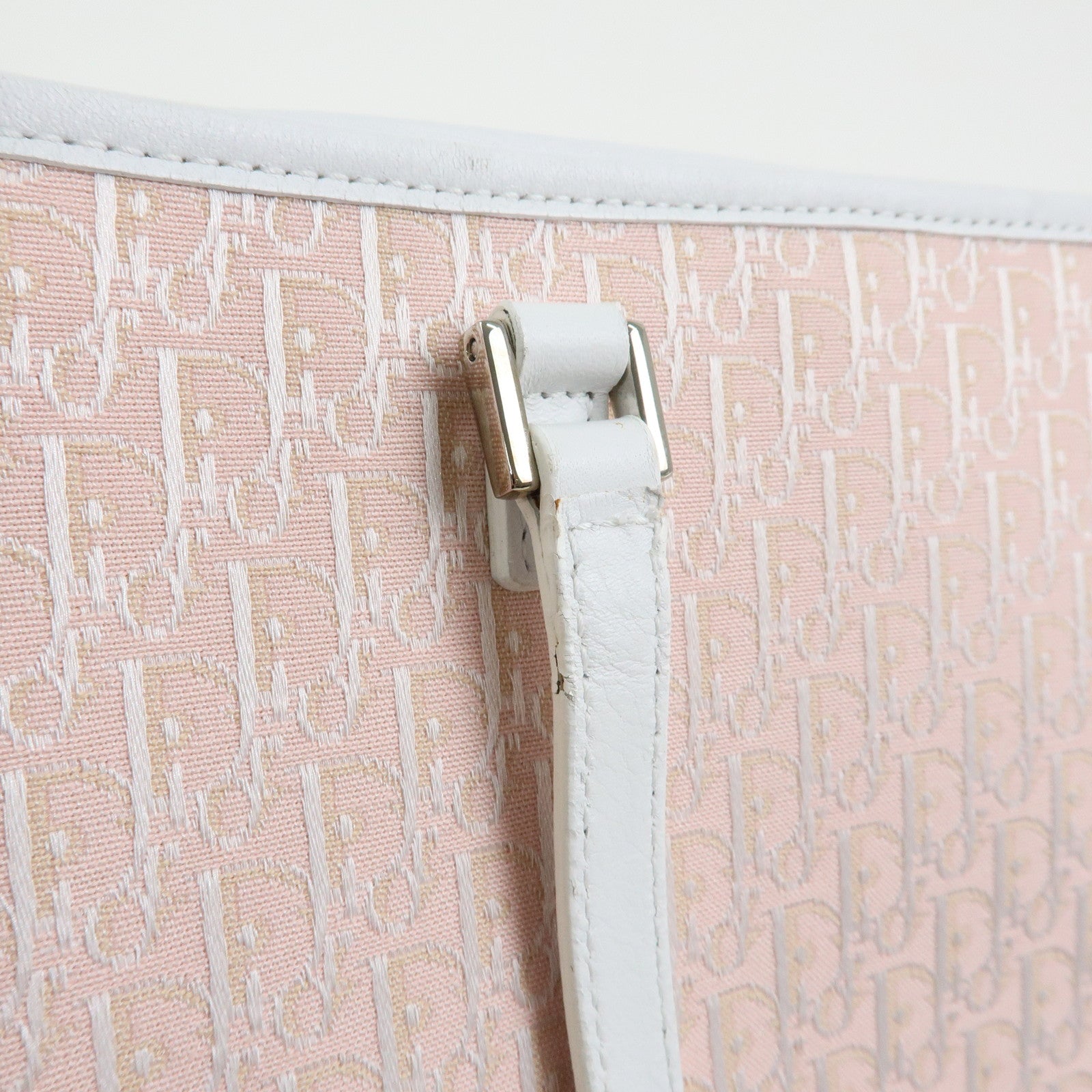 Christian Dior Trotter Jacquard Canvas Leather Tote Bag Pink White