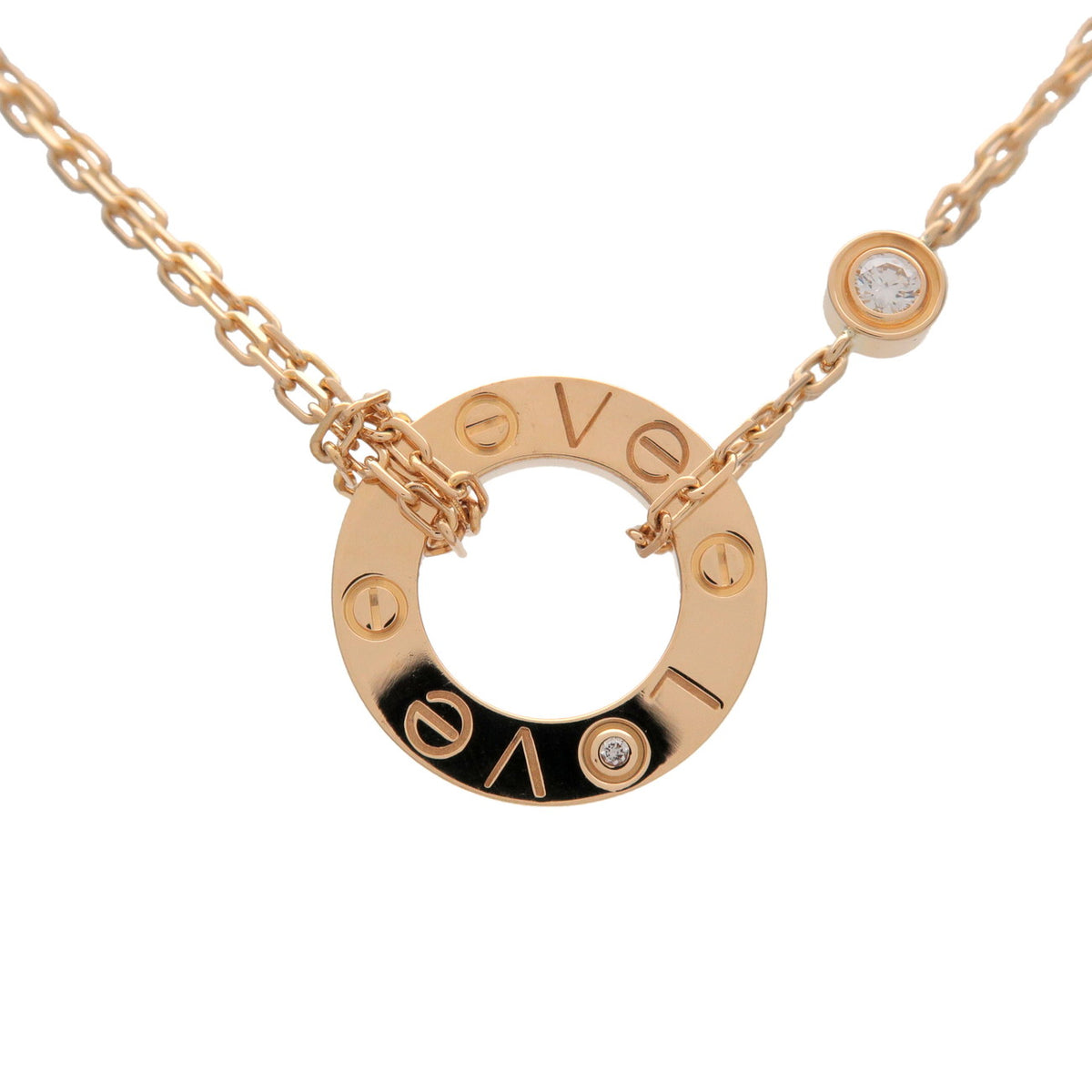 Cartier Love Circle 2P Diamond Necklace K18 750YG Yellow Gold
