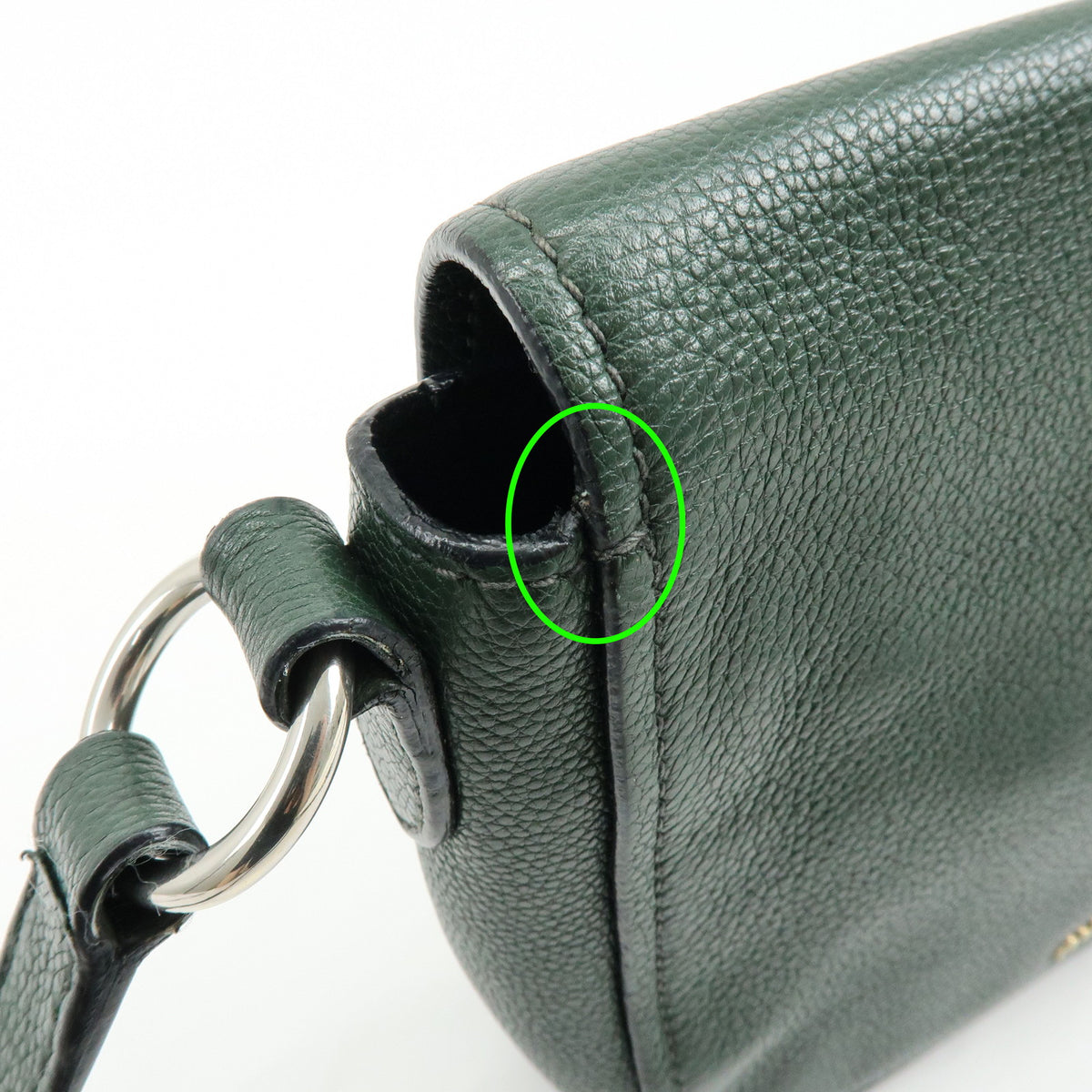 MIU MIU Madras Leather Shoulder Bag Dark Green RT0638