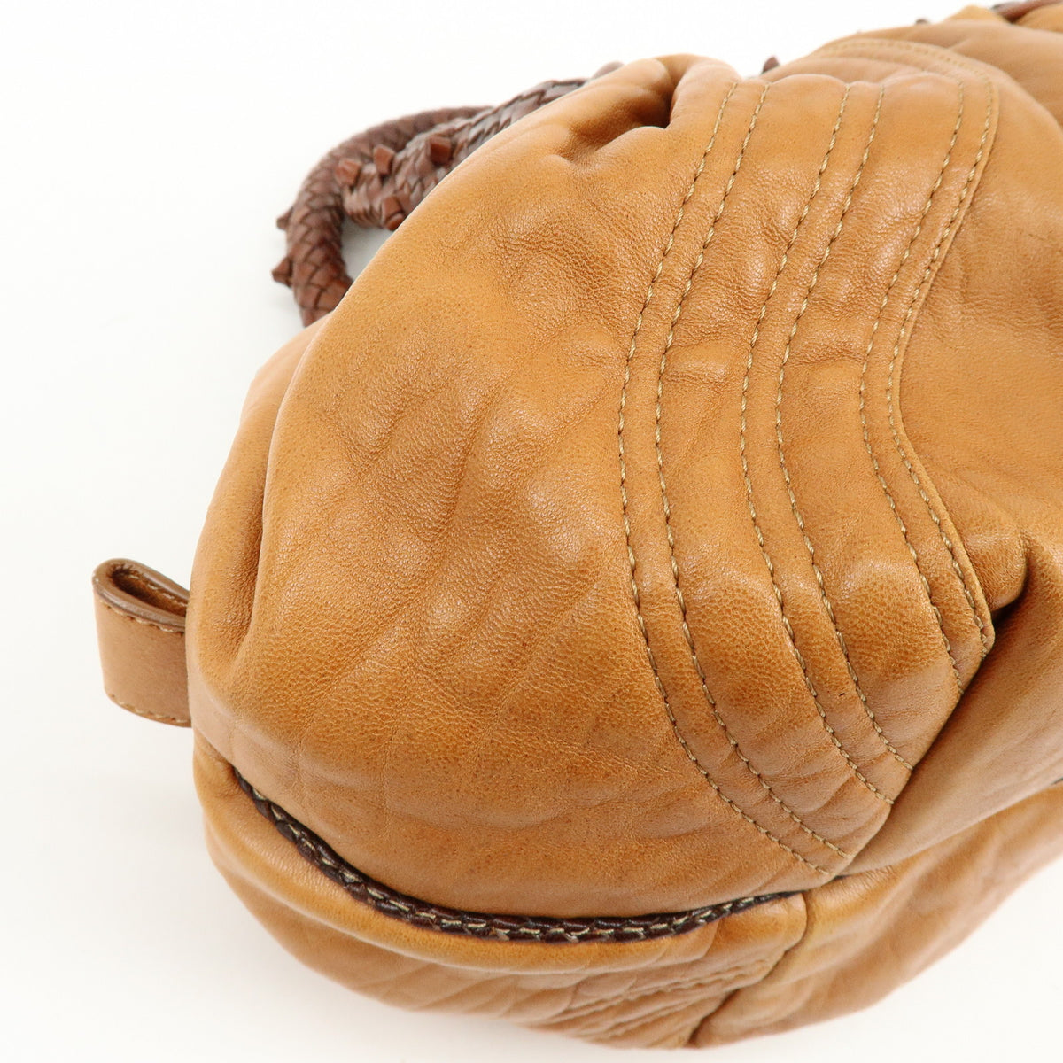 FENDI Zucca Mini Spy Bag Nappa Leather Hand Bag Camel Brown 8BL078