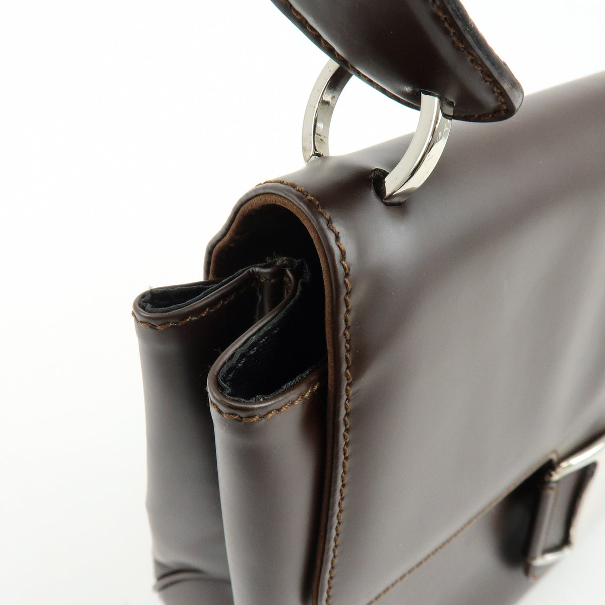 Ferragamo Vara Leather Shoulder Bag Hand Bag Dark Brown