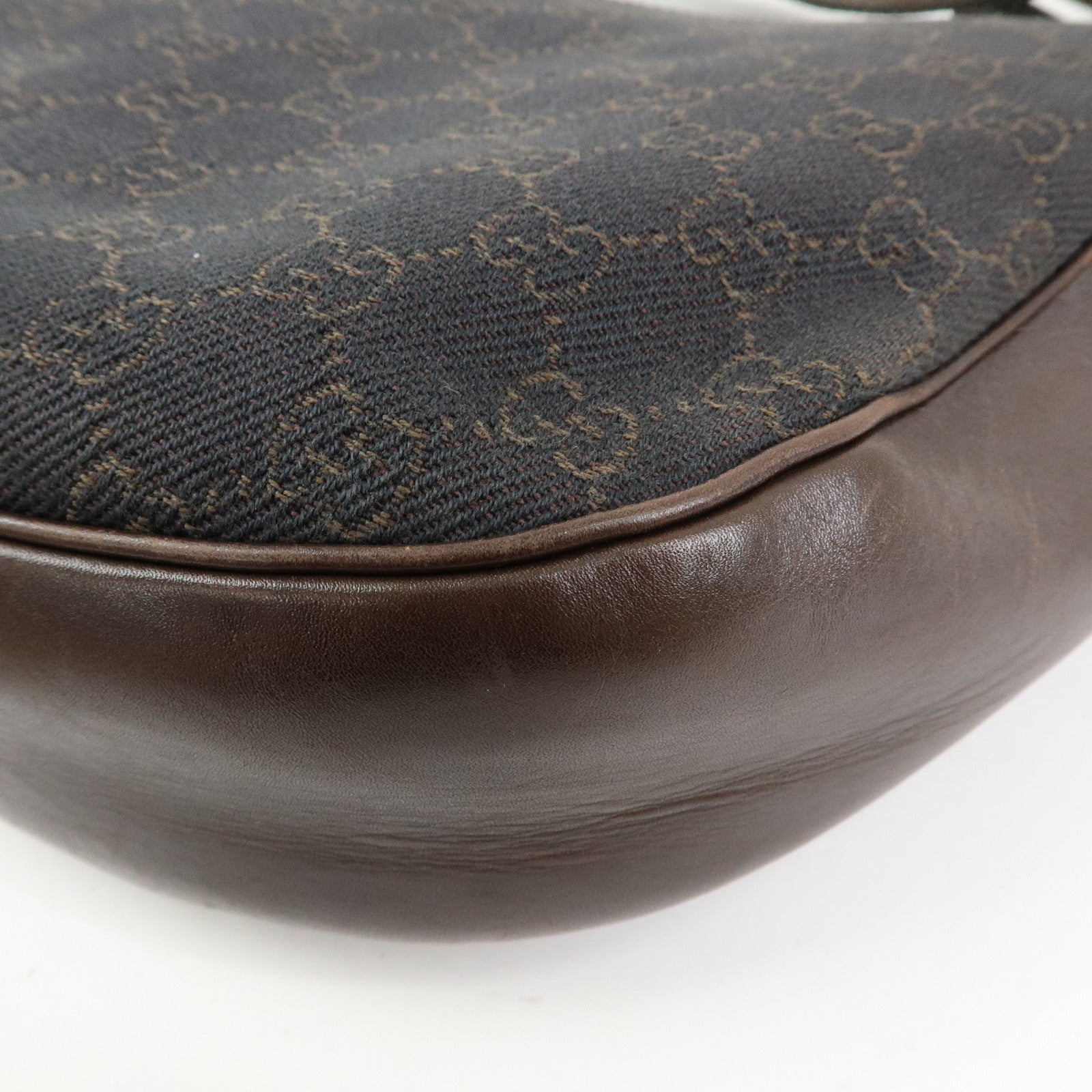 GUCCI GG Denim Leather Half Moon Shoulder Bag Dark Brown 101682