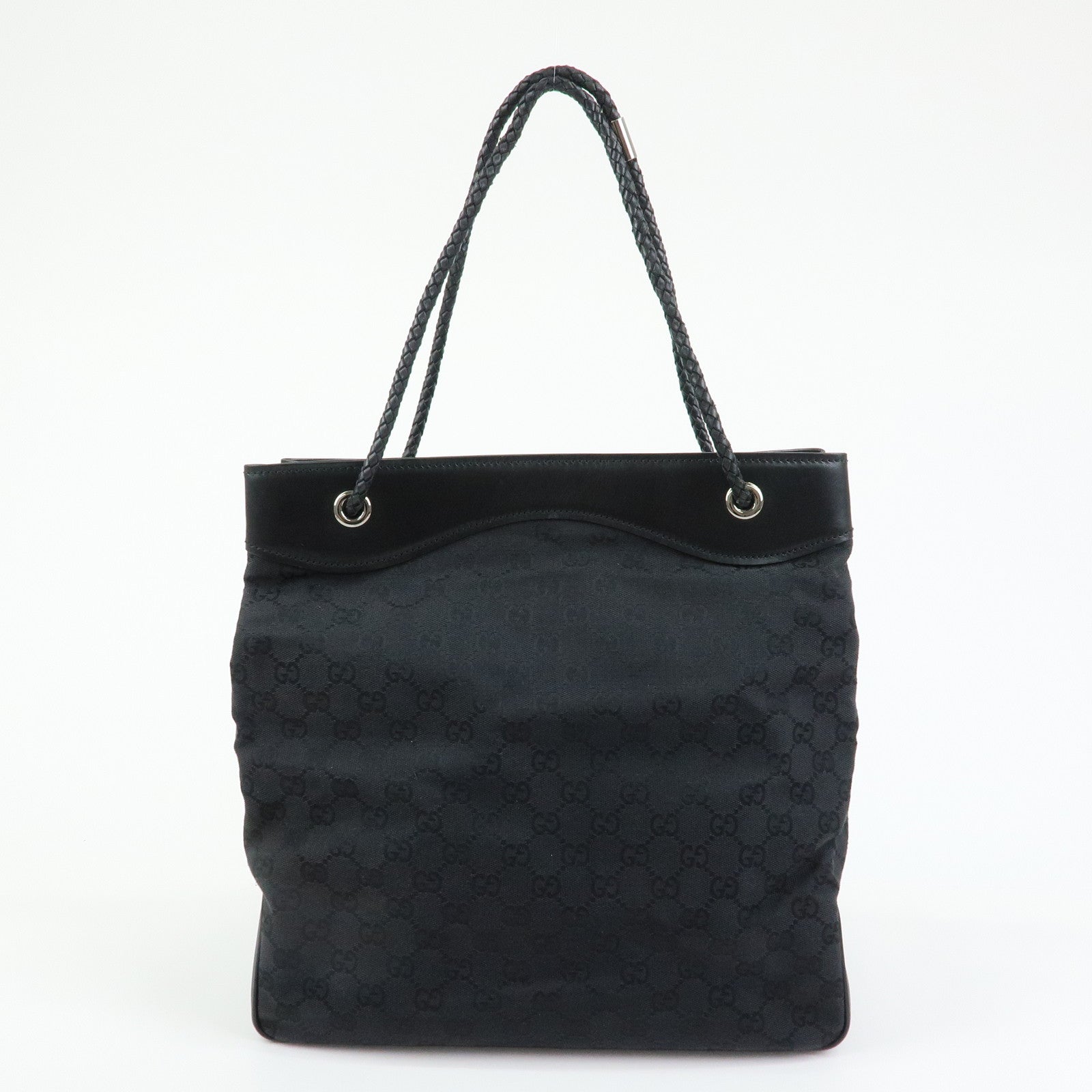 GUCCI GG Canvas Leather Shoulder Bag Tote Bag Black 109141