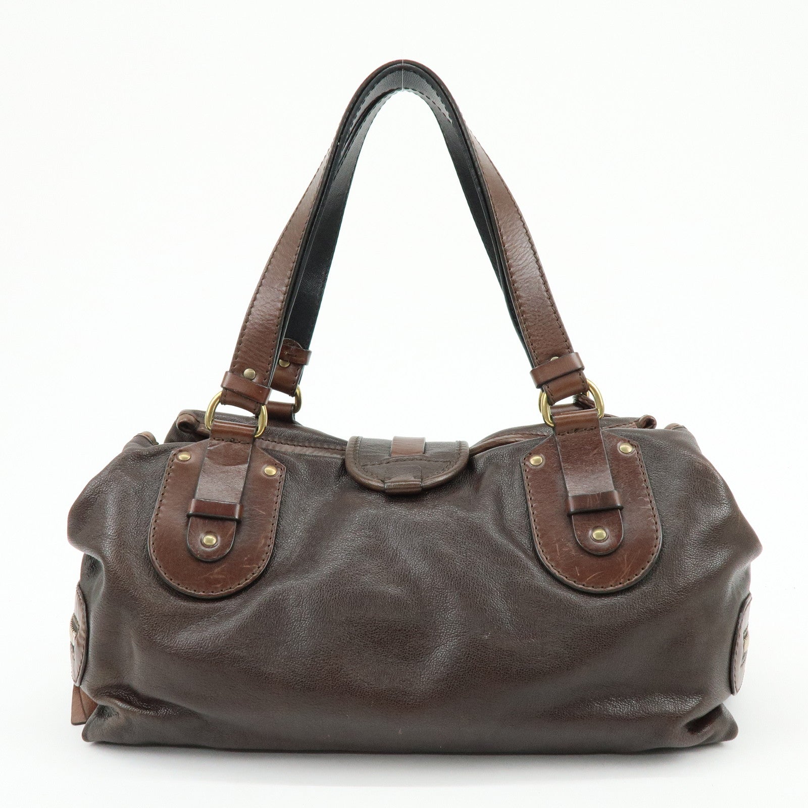 Chloe Kerala Leather Hand Bag Satchel Bag Brown Gold