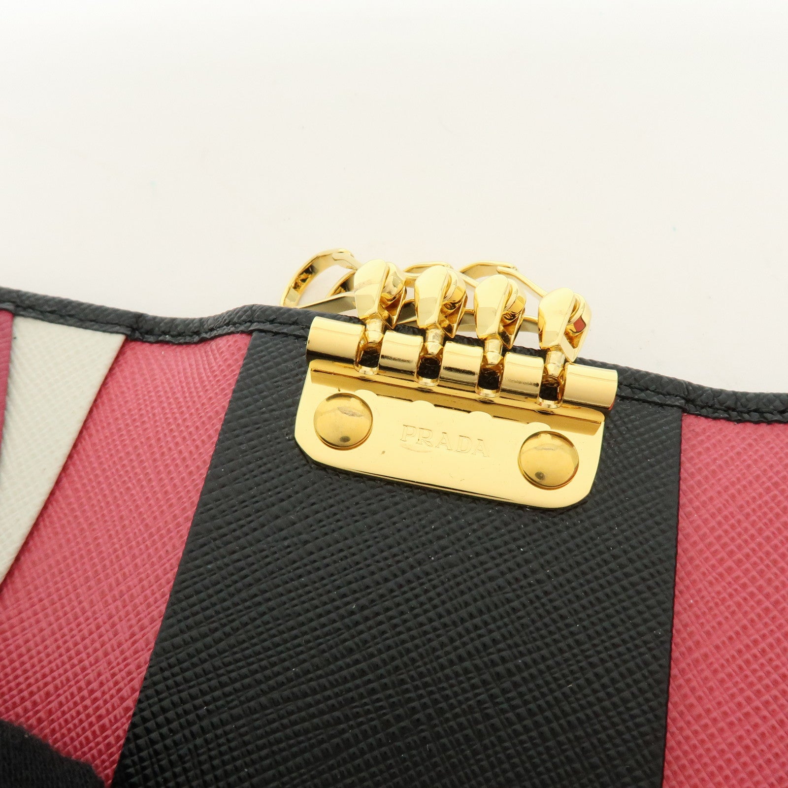 PRADA Logo Saffiano Leather 4 Ring Key Case Key Holder Black 1PG004