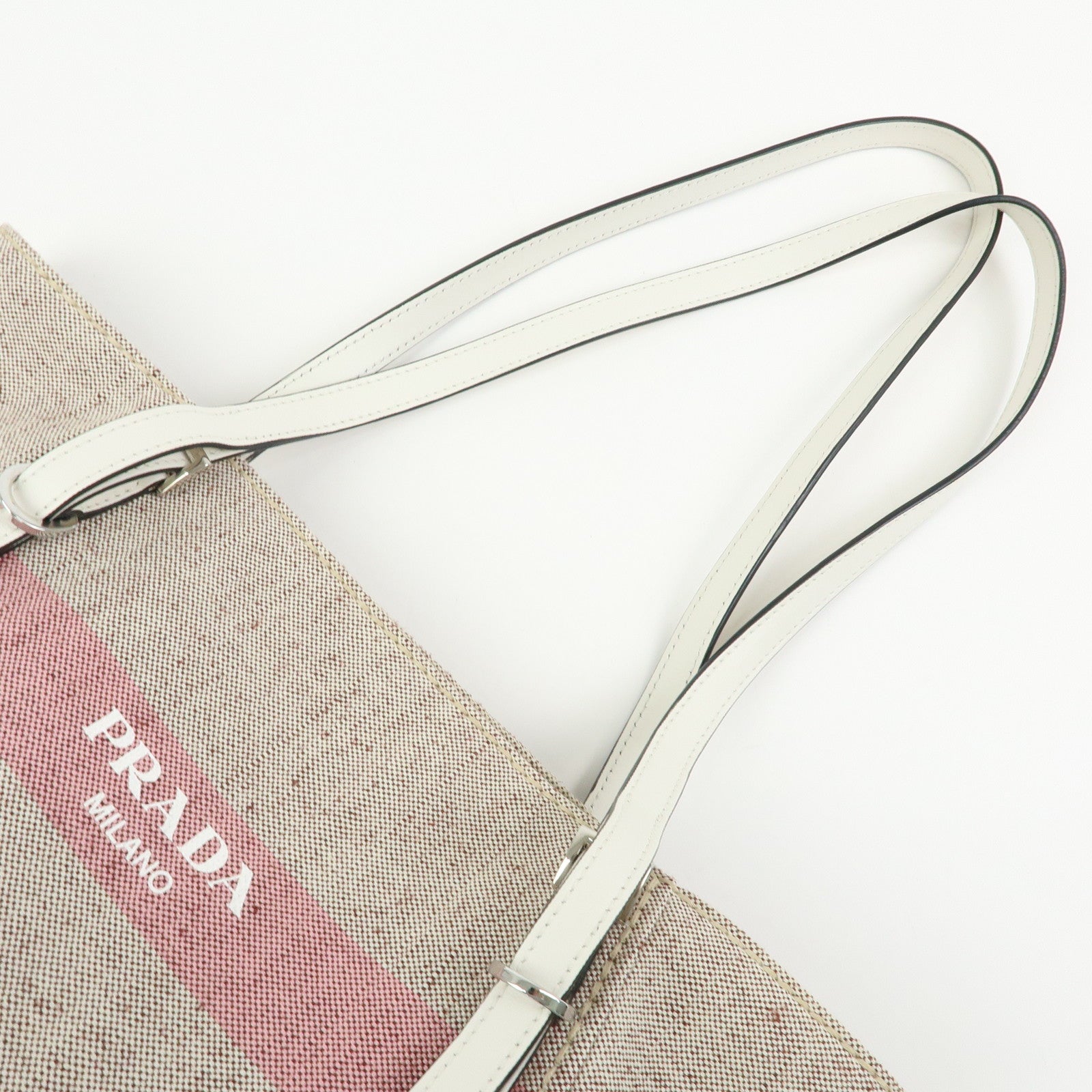 PRADA Logo Canvas Leather Tote Bag Shoulder Bag Natural Pink