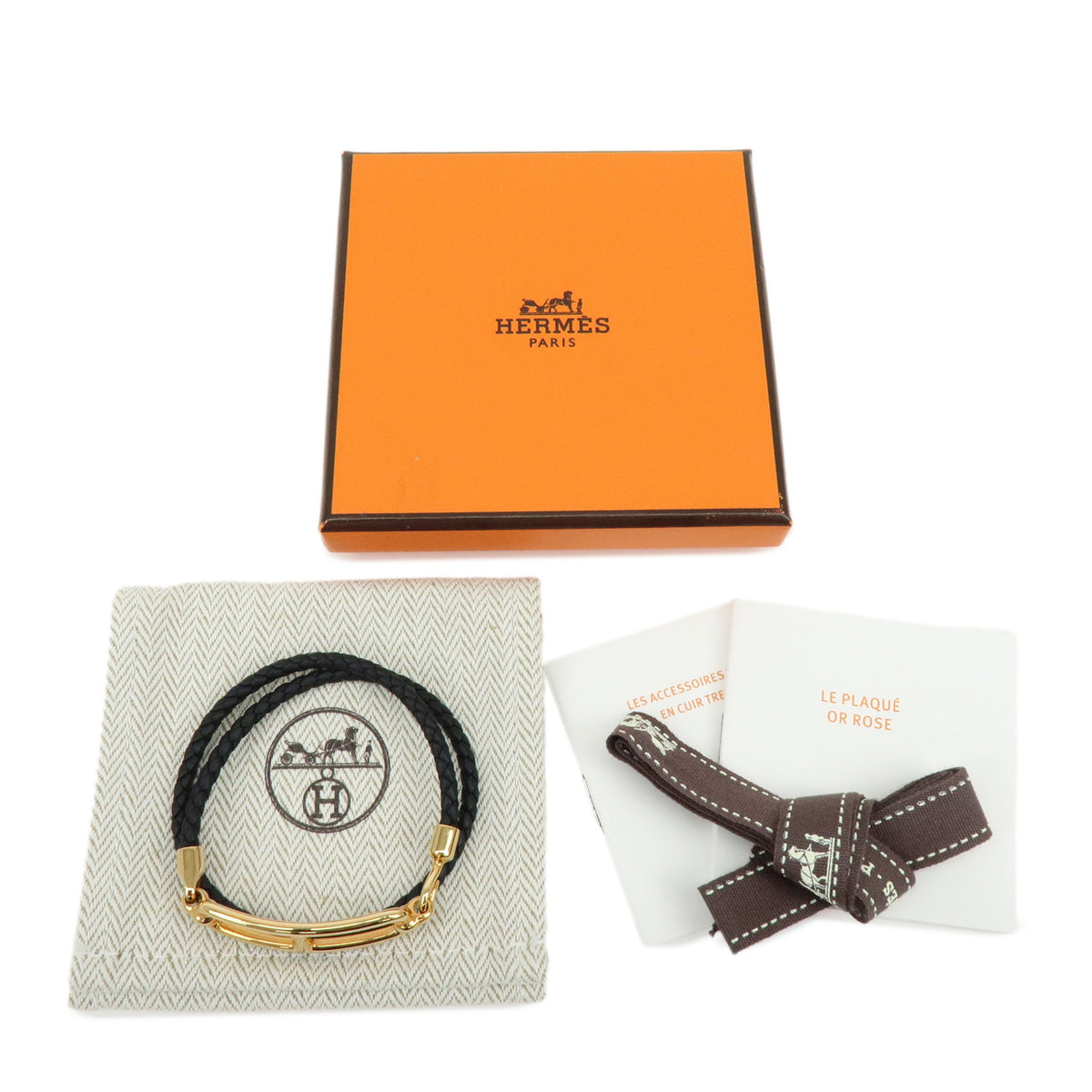 HERMES Veau Swift Leather Roulis Double Tour Bracele Black Gold