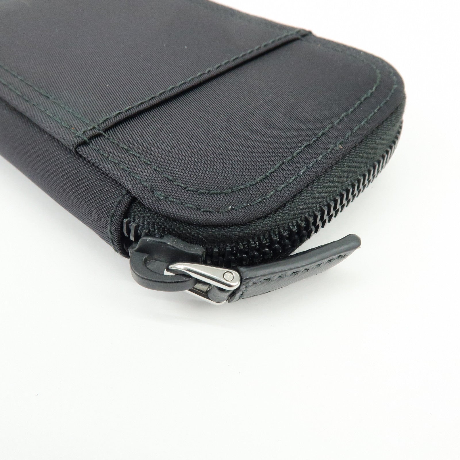 PRADA Triangle Logo Nylon Saffiano Leather Zippy Key Case Black 2PG003