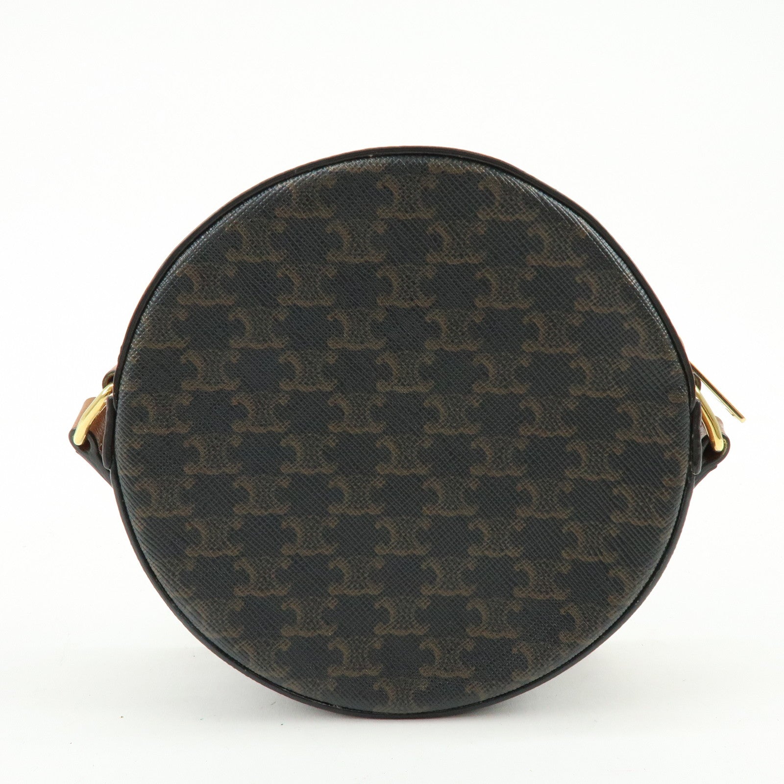 CELINE Triomphe PVC Leather Round Shoulder Bag Round Purse Brown