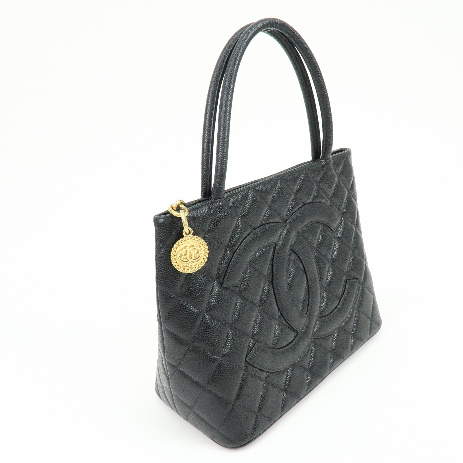 CHANEL Matelasse COCO Mark Medallion Tote Bag Hand Bag Black A01804