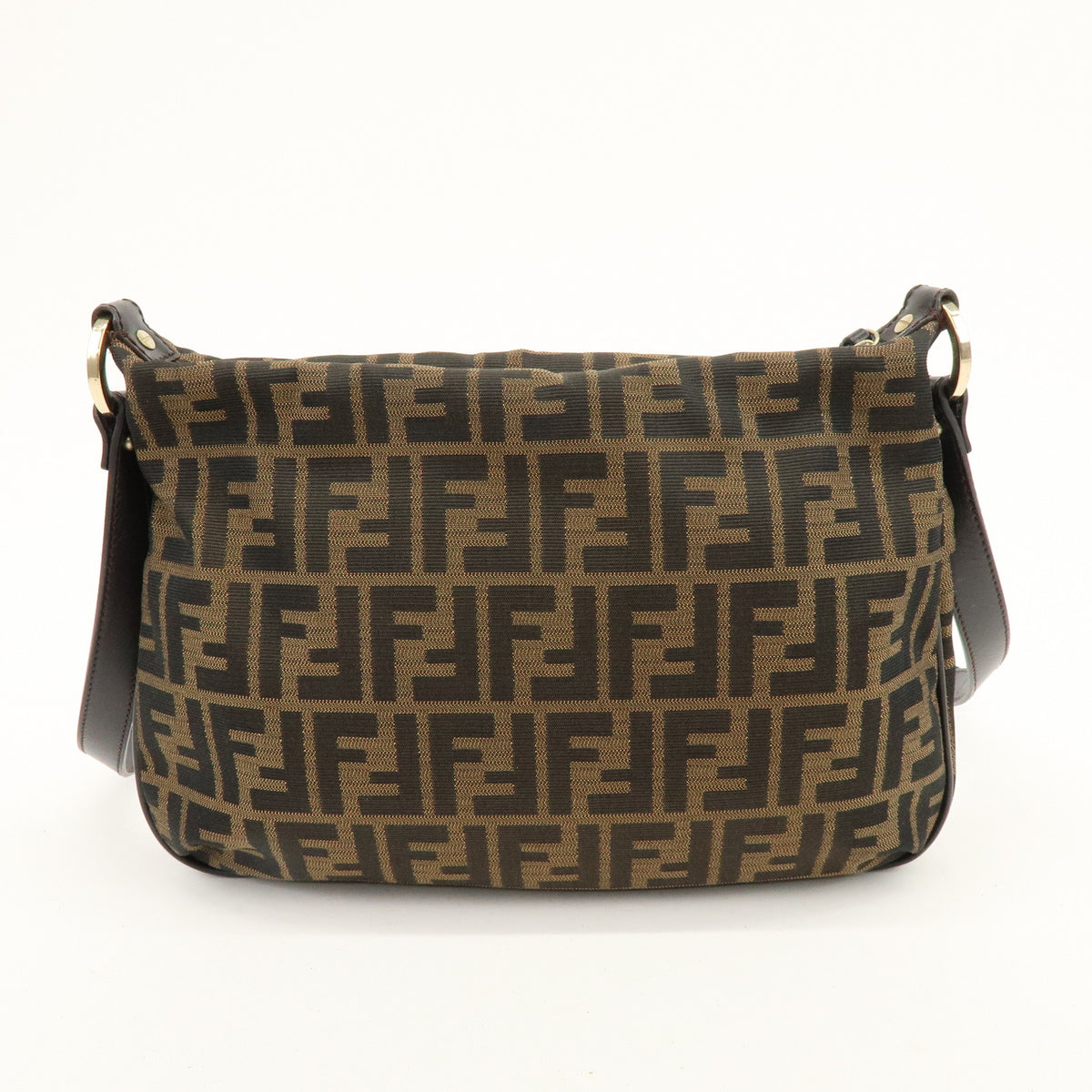 FENDI Zucca Canvas Leather Shoulder Bag Brown Black 8BT190