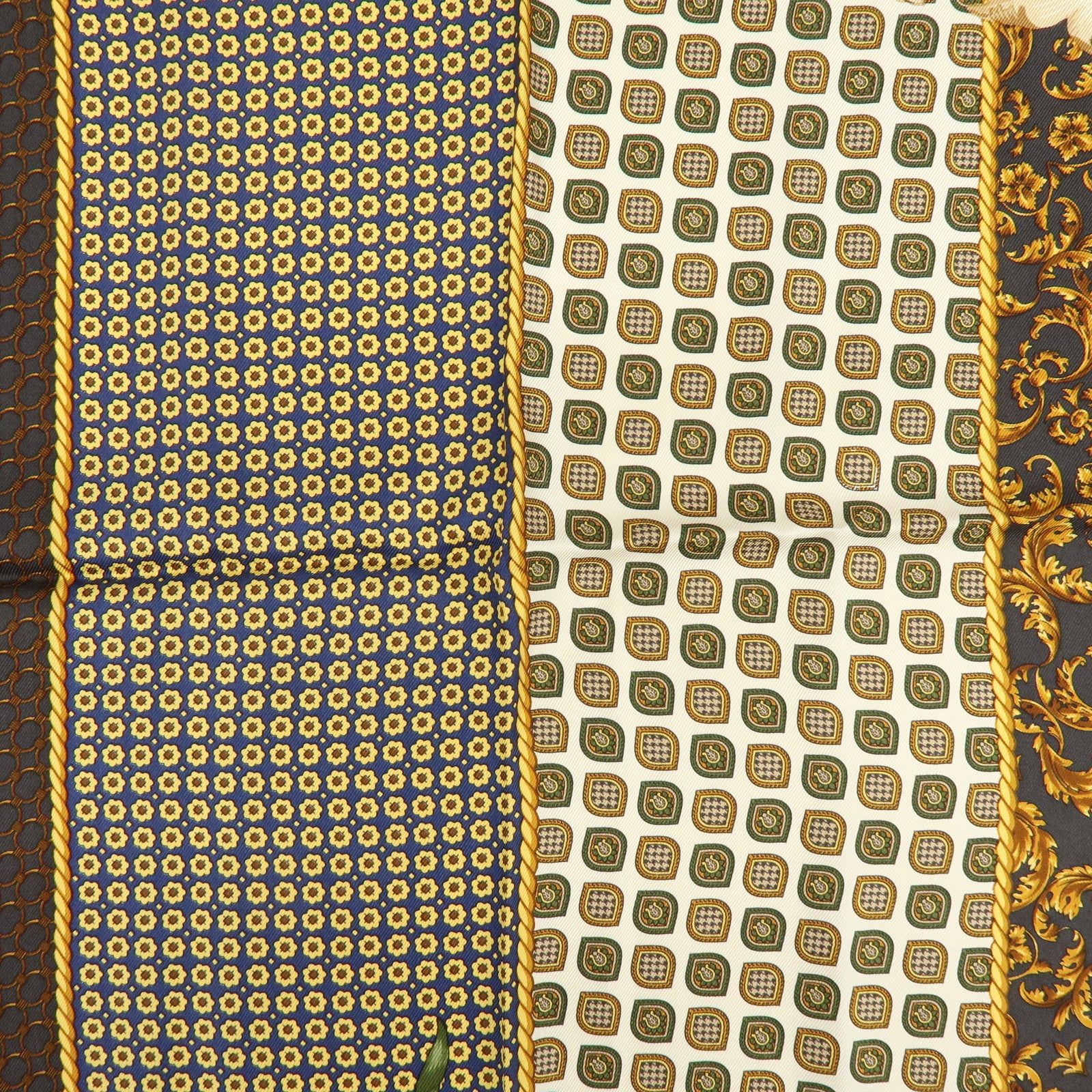 Christian Dior Silk 100% Scarf Tulips Geometric Pattern Blue Brown