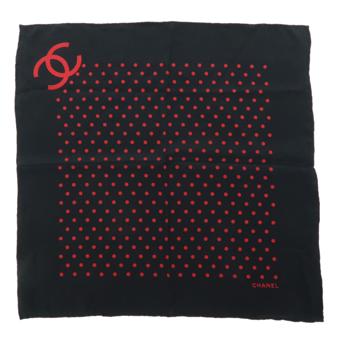 CHANEL COCO Mark Silk 100% Scarf Polka Dots Black Red