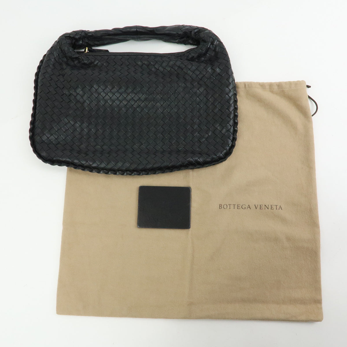BOTTEGA VENETA Hobo Intrecciato Leather Shoulder Bag Black 115653