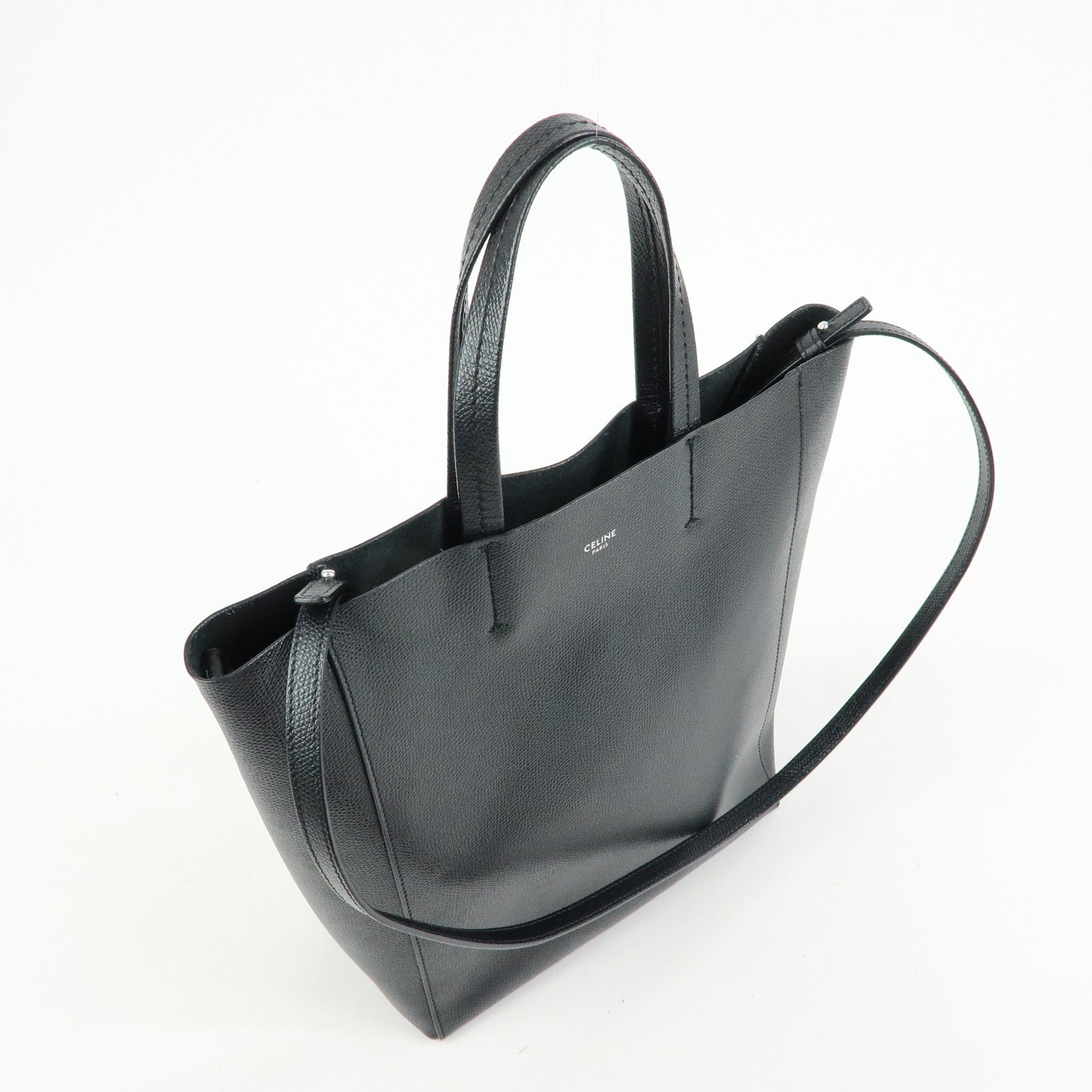 CELINE Party Cal Cabas Leather 2WAY Bag Tote Bag Hand Bag Black