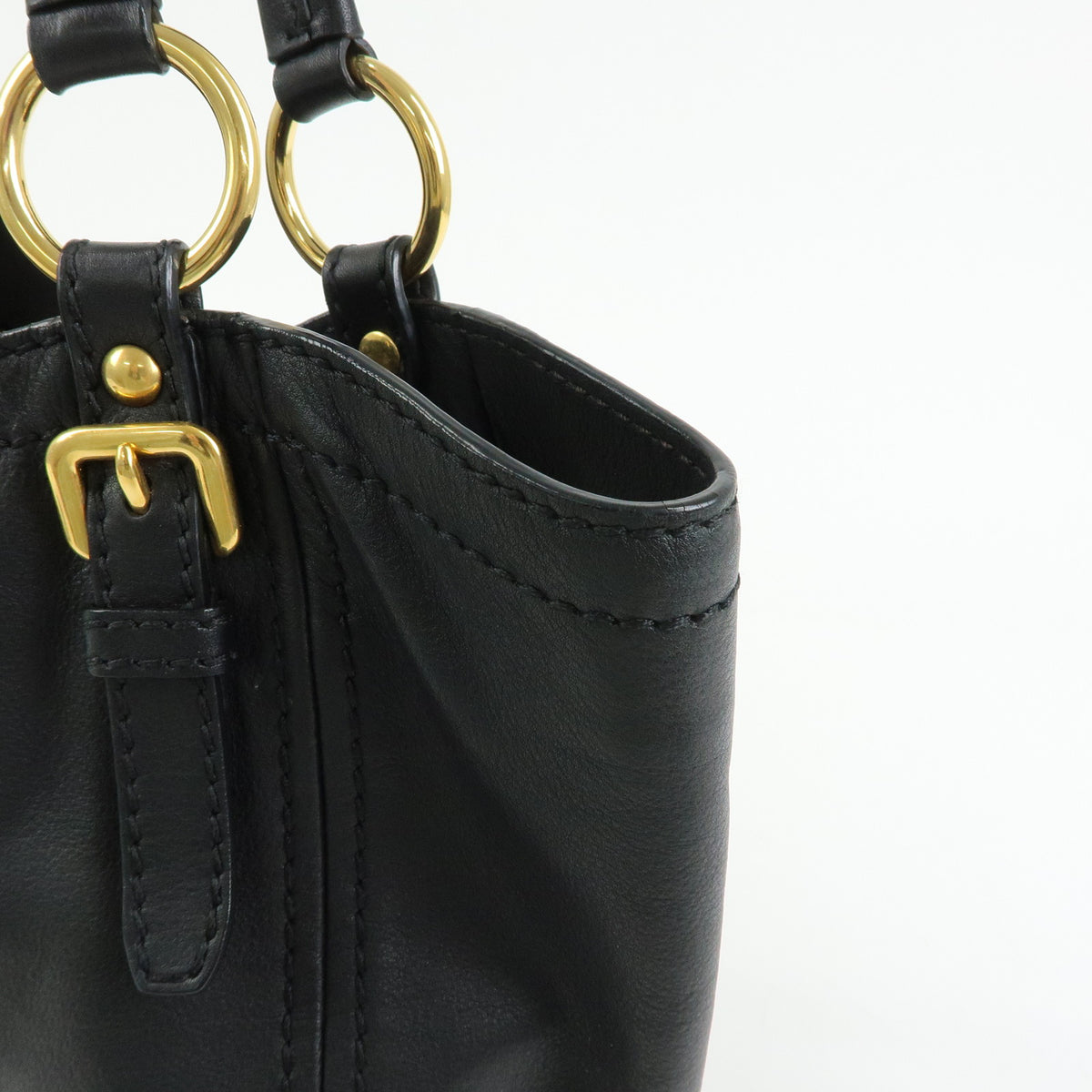 PRADA Soft Calf Leather Tote Bag Shoulder Bag Black BR4691