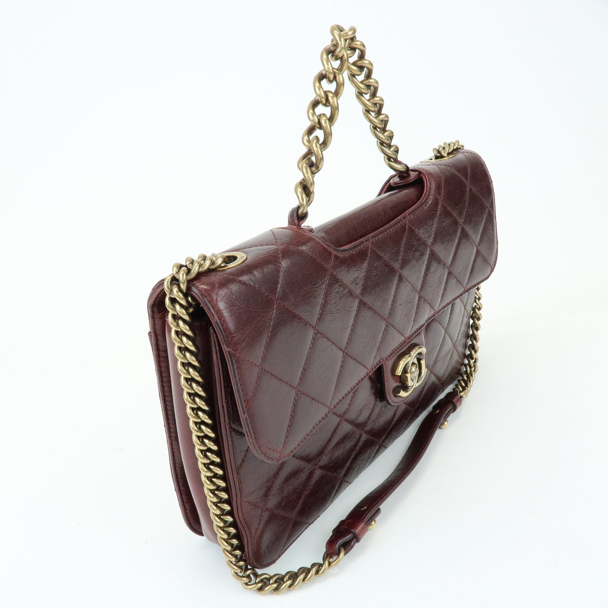 CHANEL Matelasse COCO Mark Leather Chain Shoulder Bag Burgundy