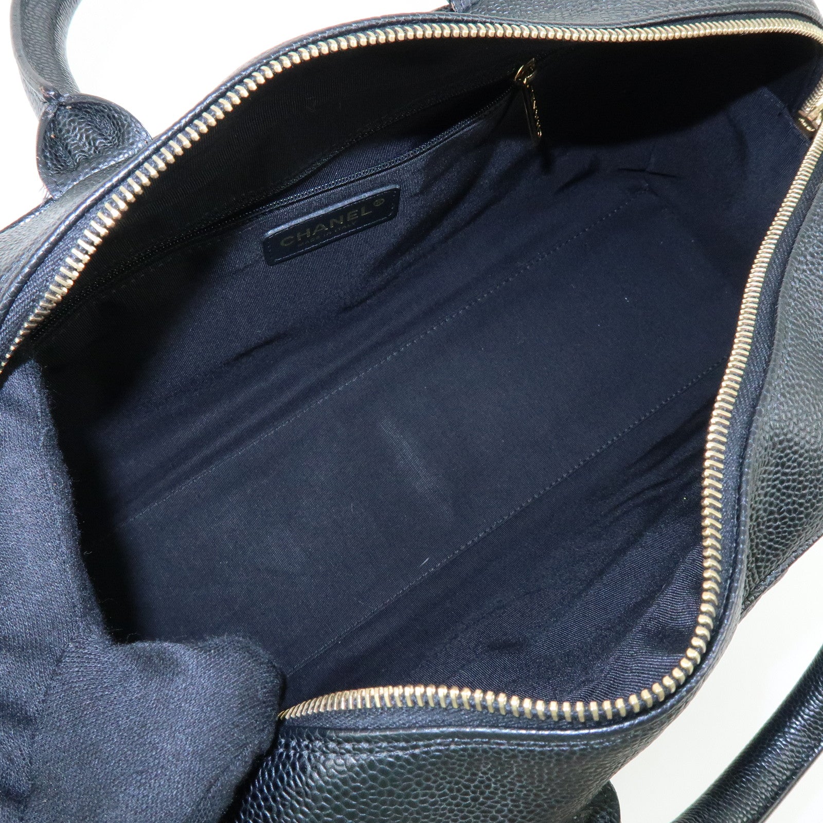 CHANEL Matelasse Caviarskin Leather Boston Bag Black