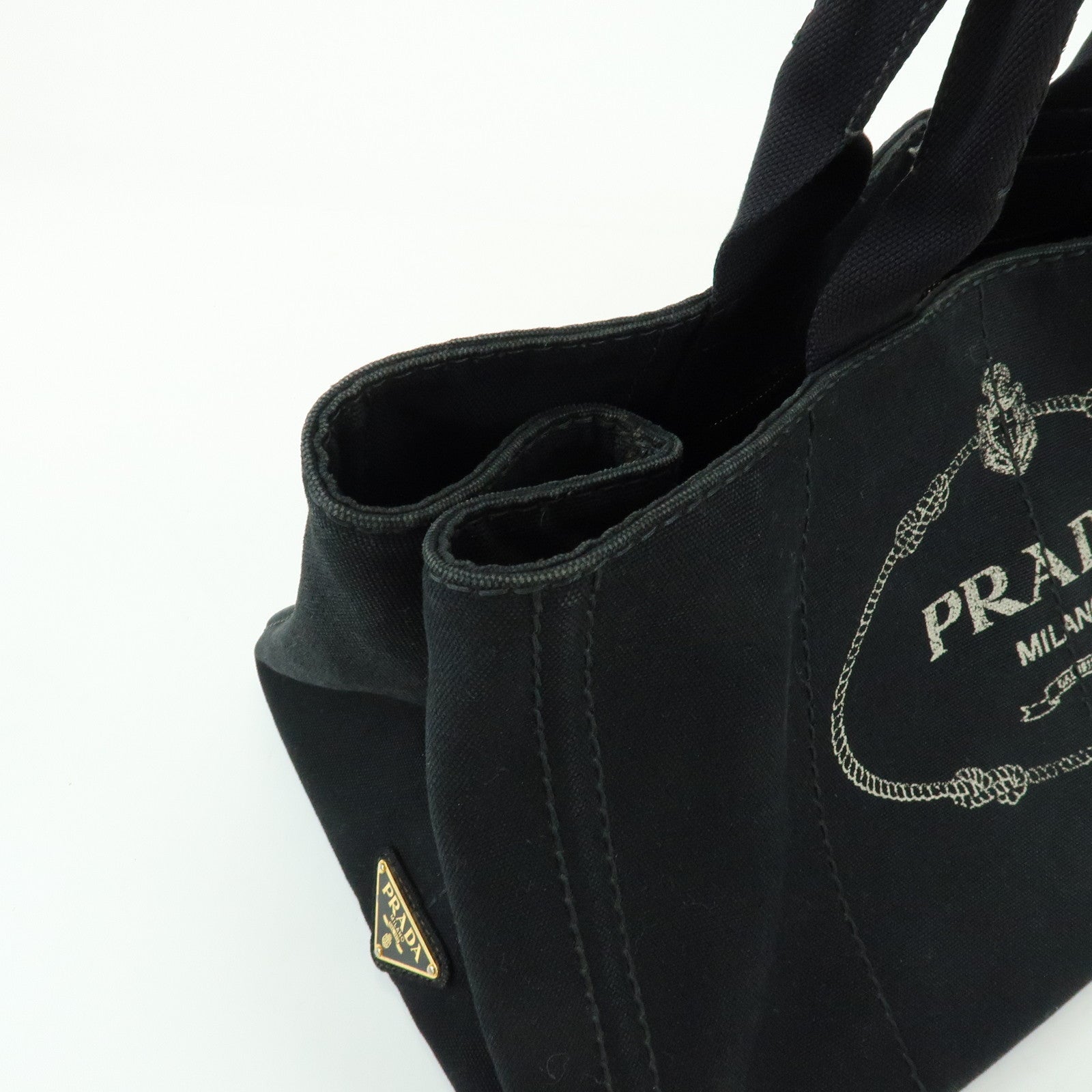 PRADA Triangle Logo Canapa Large Canvas Tote Bag Black B1872B