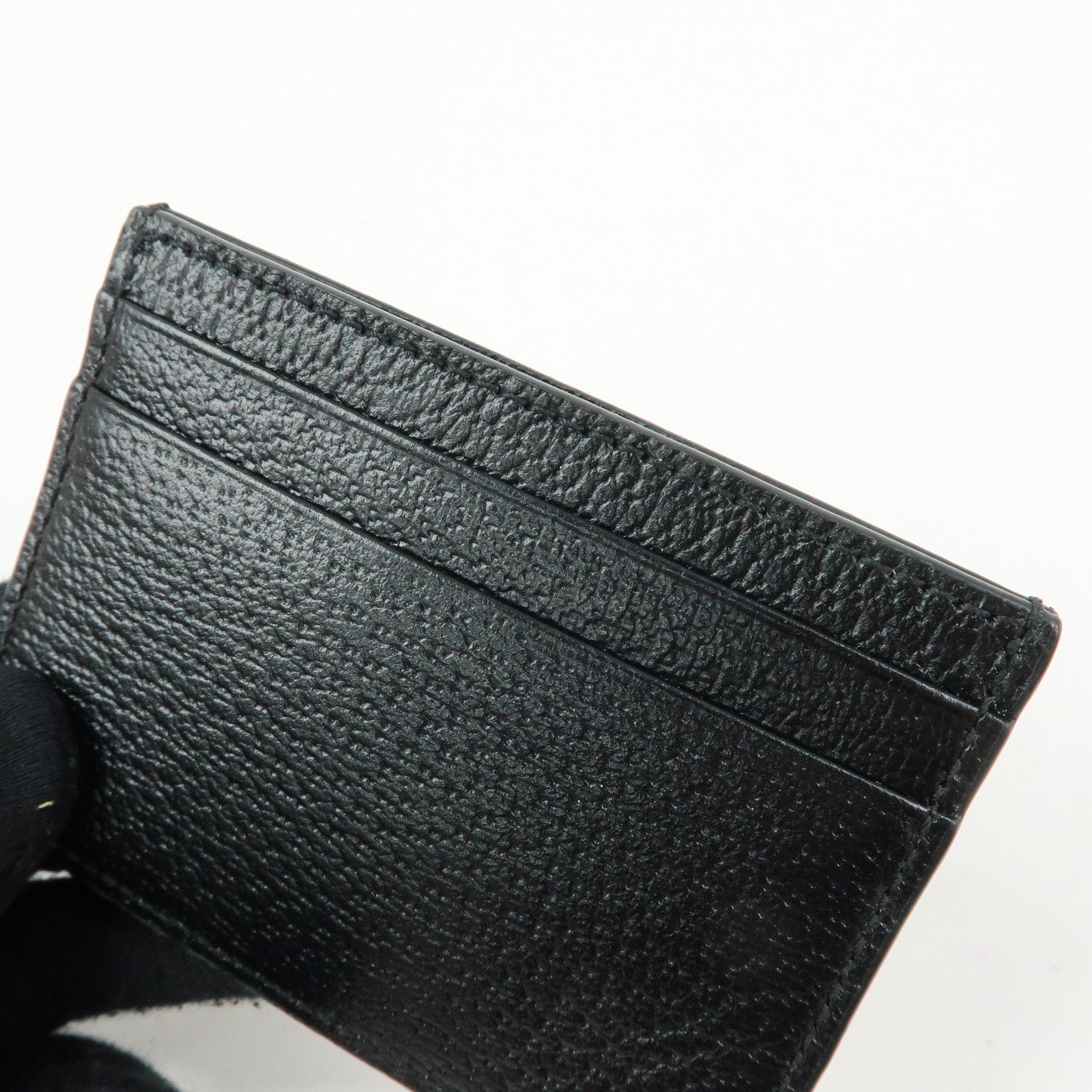GUCCI Animalier Leather Card Case Card Holder Bee Motif Black 523685