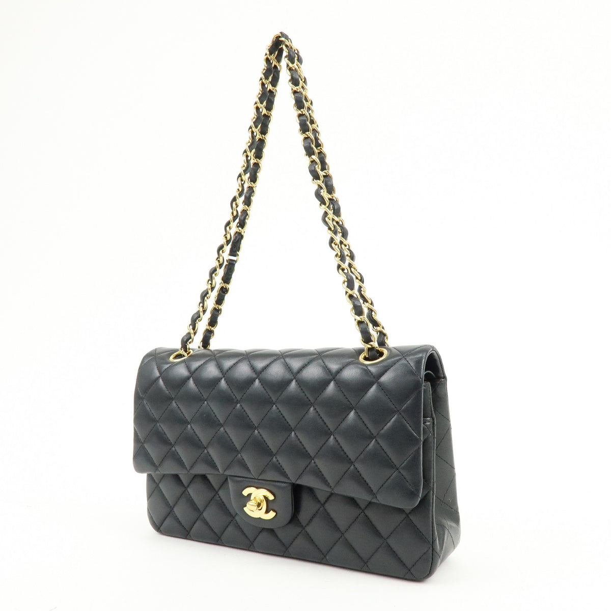 CHANEL Matelasse 25 Lamb Skin Double Flap Chain Shoulder Bag A01112