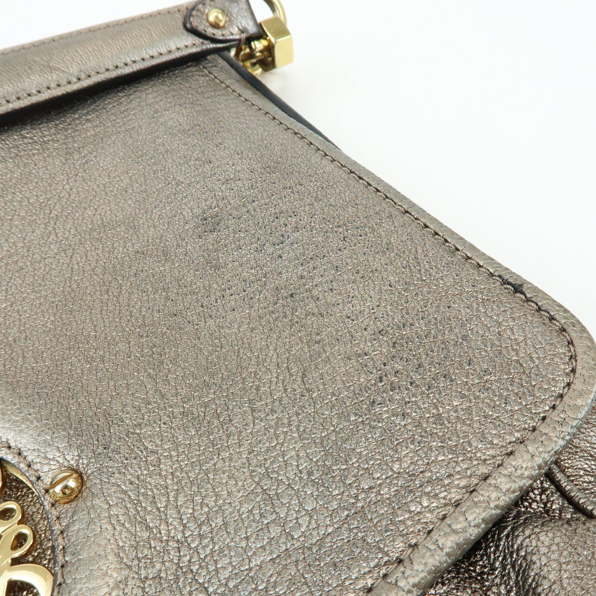 LOEWE Mya Anagram Leather Shoulder Bag Hand Bag Silver Gray