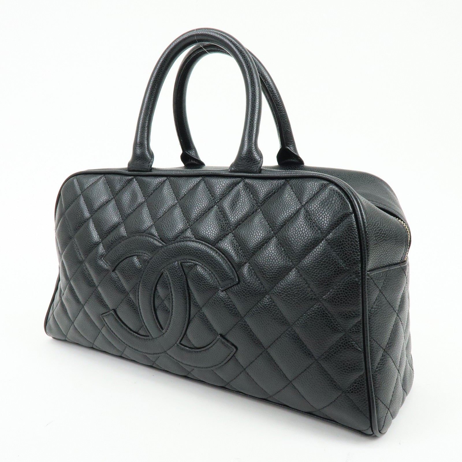 CHANEL Matelasse COCO Mark Caviarskin Boston Bag Hand Bag Black A20997
