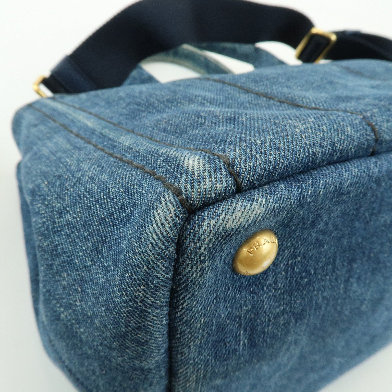 PRADA Triangle Logo Canapa Mini Denim 2Way Bag Hand Bag 1BG439