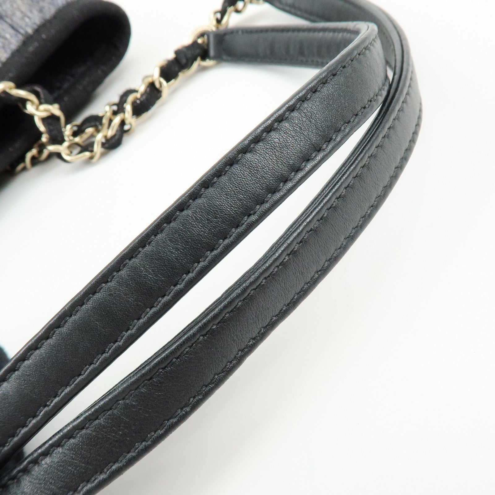 CHANEL Deauville PM Raffia Calf Leather Chain Tote Bag Black A66939