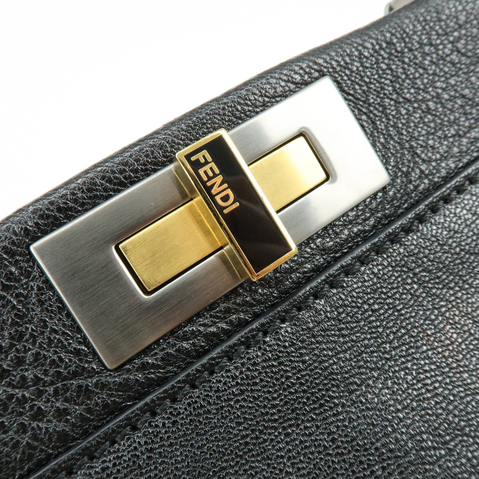 FENDI Peekaboo Leather 2Way Shoulder Bag Hand Bag Black 8BN226