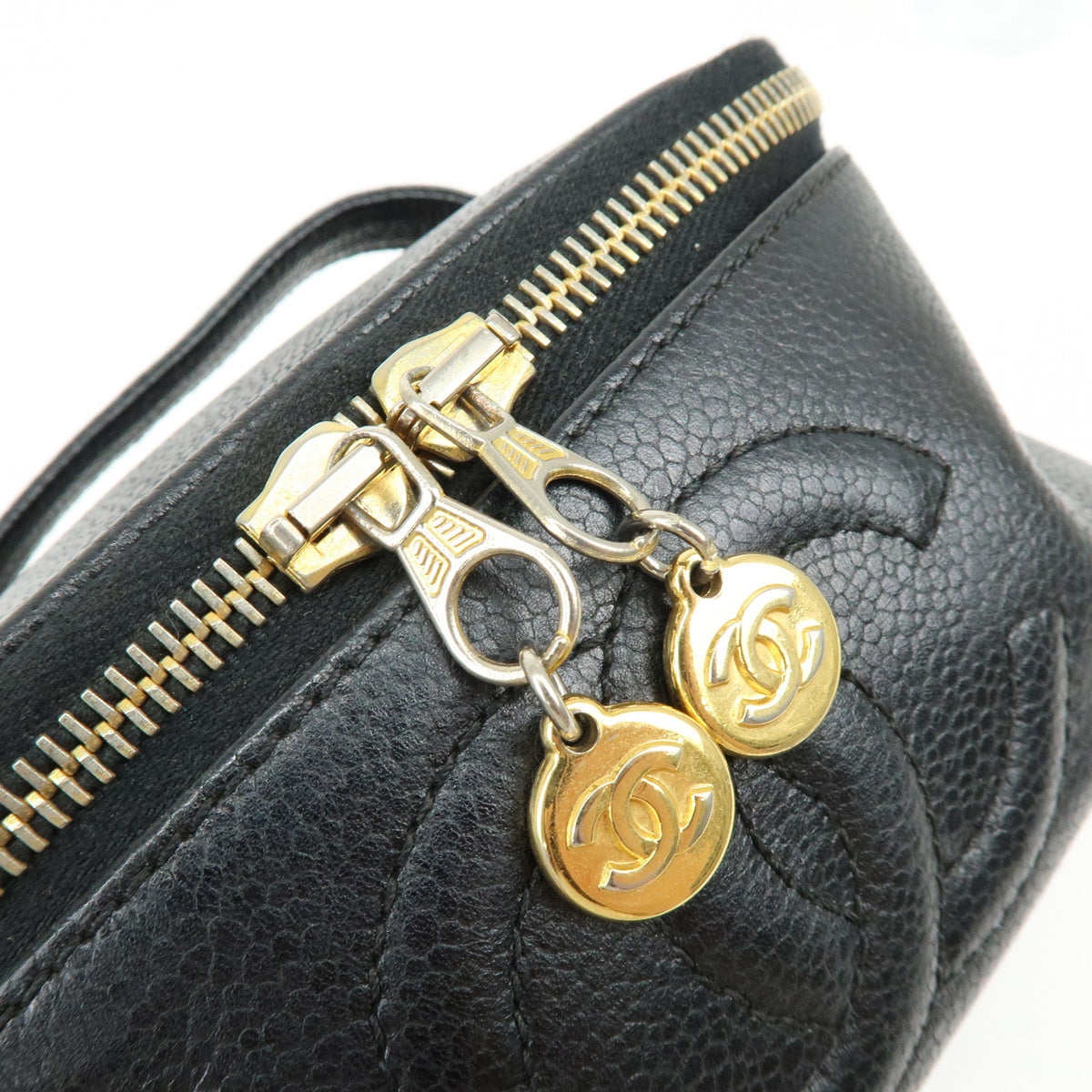 CHANEL COCO Mark Caviarskin Cosmetic Pouch Makeup Case Black
