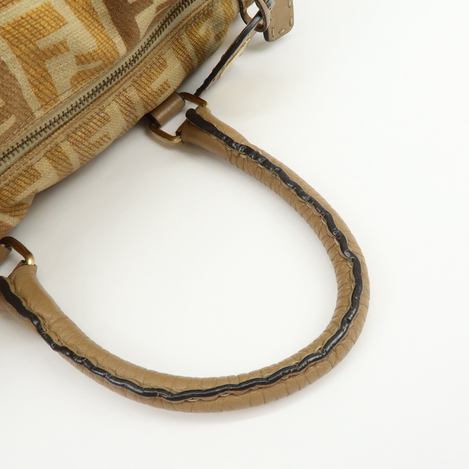 FENDI Zucca Seleria Canvas Leather 2Way Bag Shoulder Bag Brown Beige