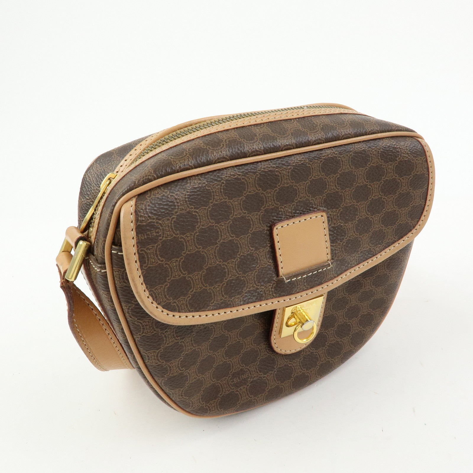 CELINE Macadam PVC Leather Shoulder Bag Crossbody Bag Brown