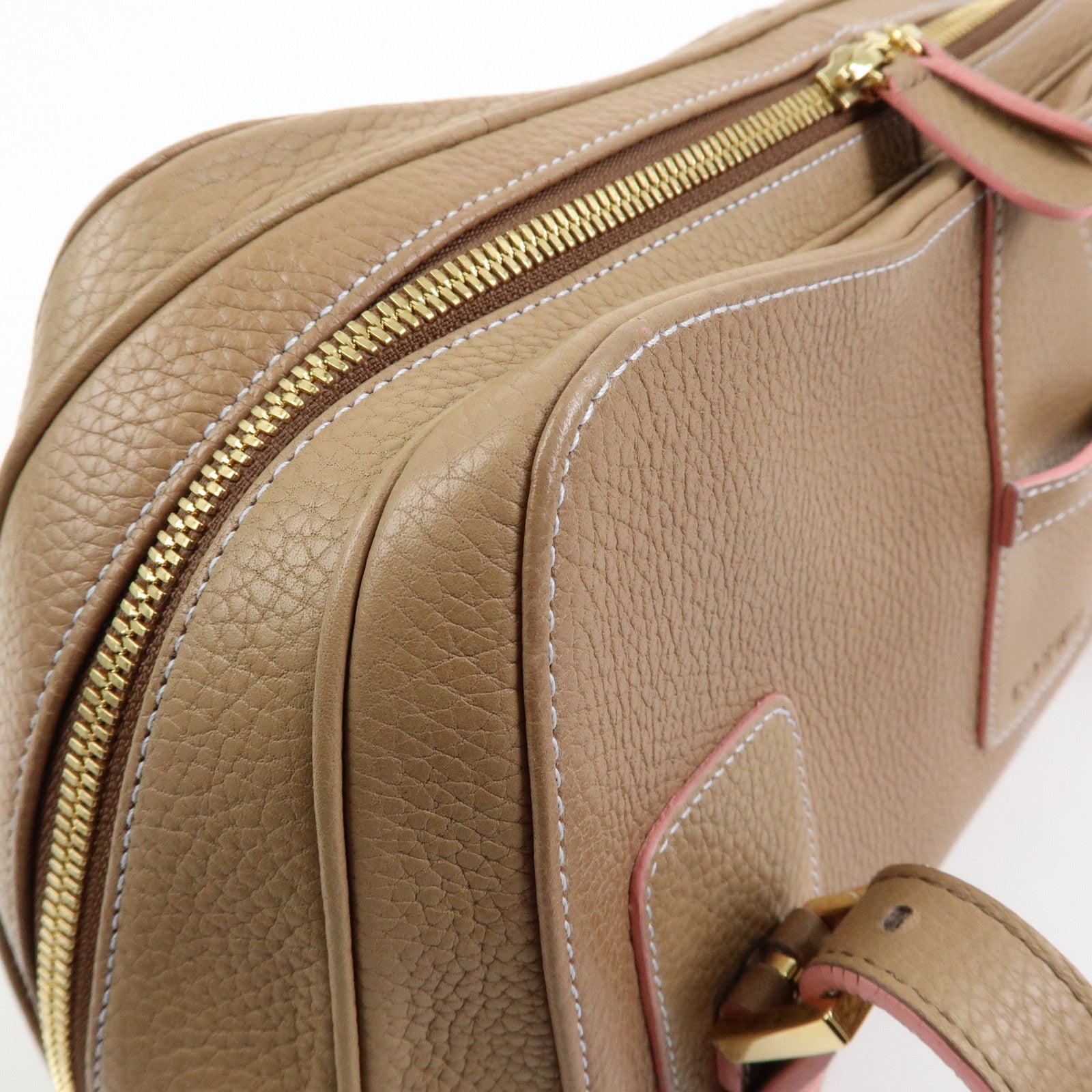 LOEWE Senda Stitches Leather Hand Bag Boston Bag Beige
