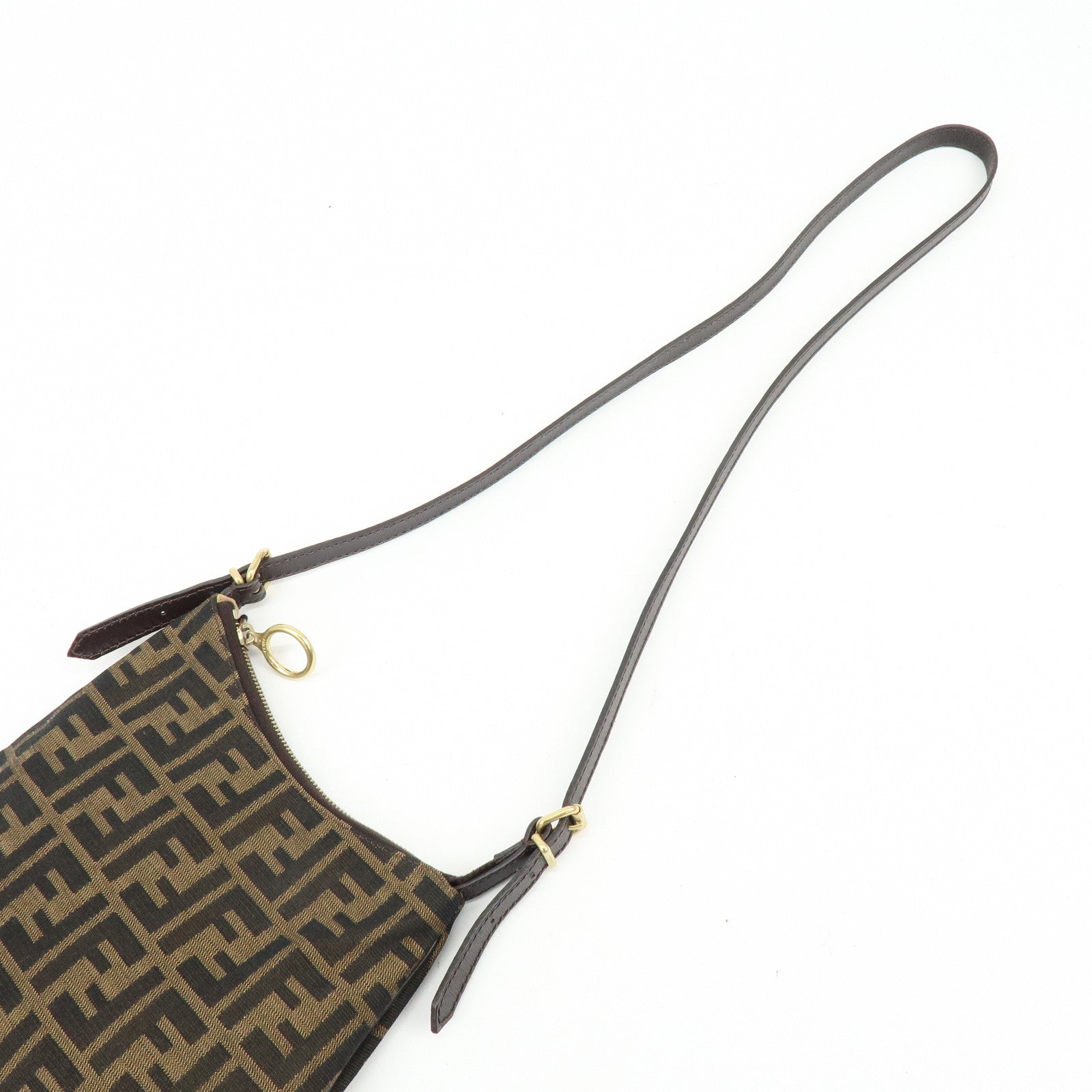 FENDI Zucca Canvas Leather Shoulder Bag Crossbody Bag Brown 8BR248