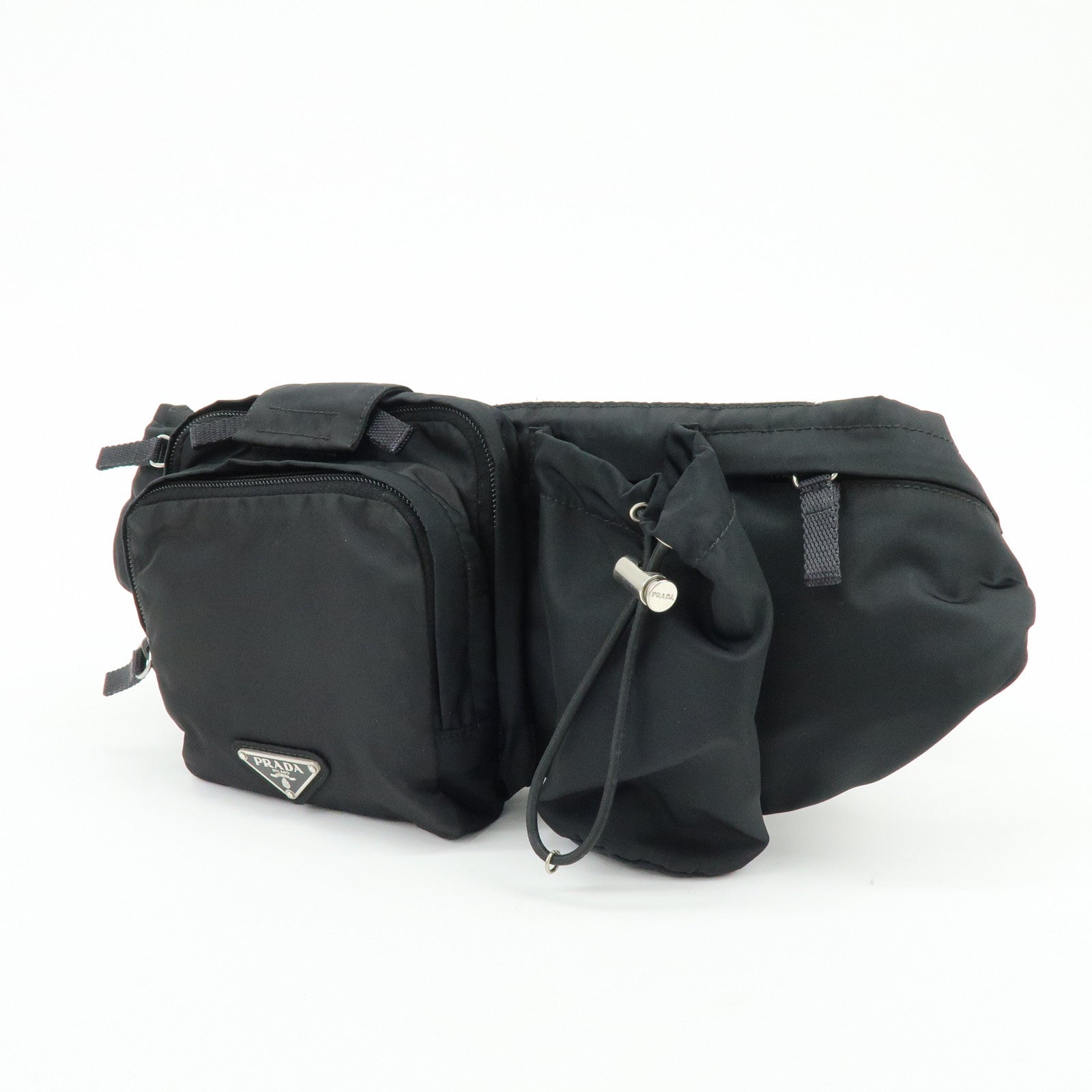 PRADA Triangle Logo Nylon Waist Bag Body Bag Black VA0056