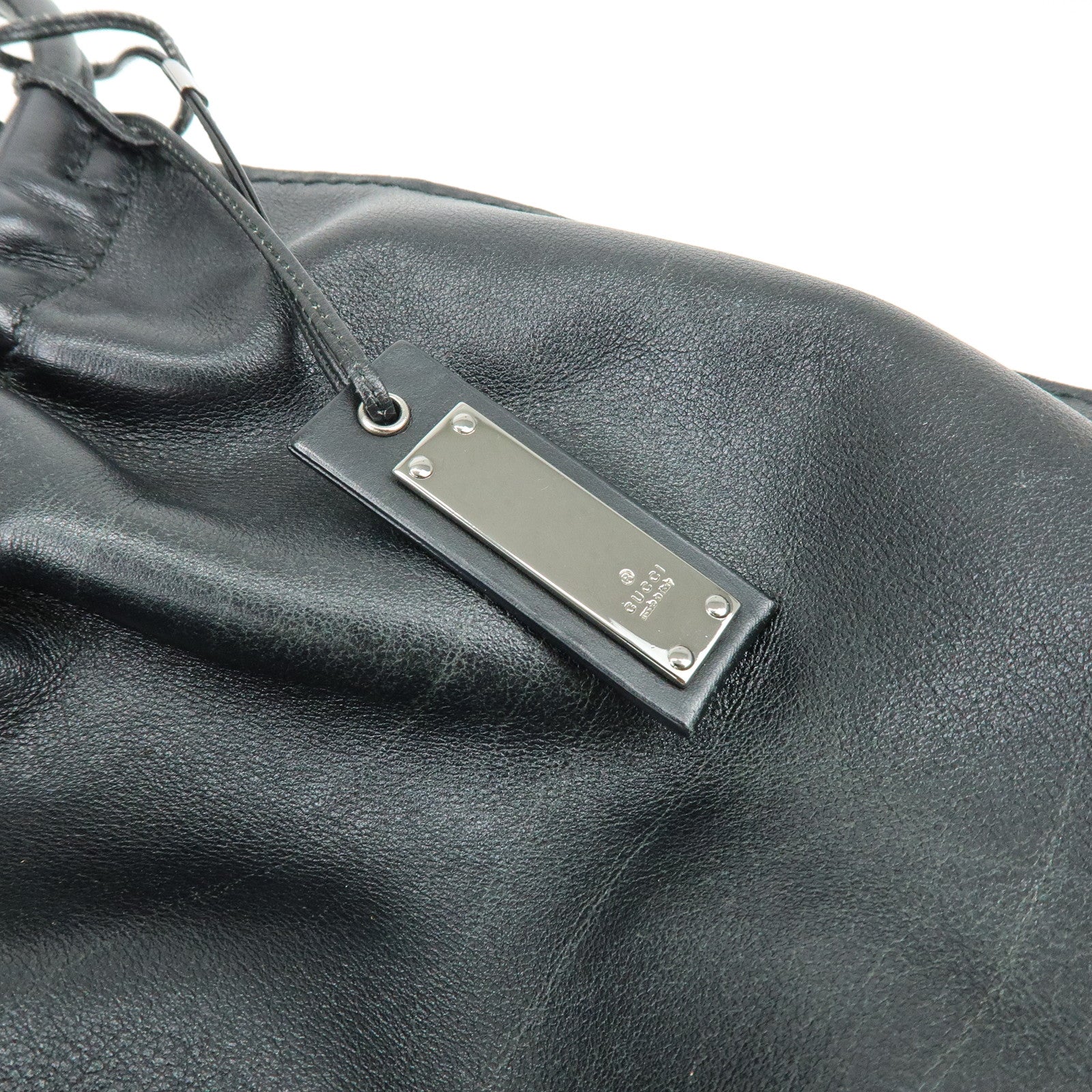 GUCCI Leather Ruched Bag Shoulder Bag Hand Bag Black 76553