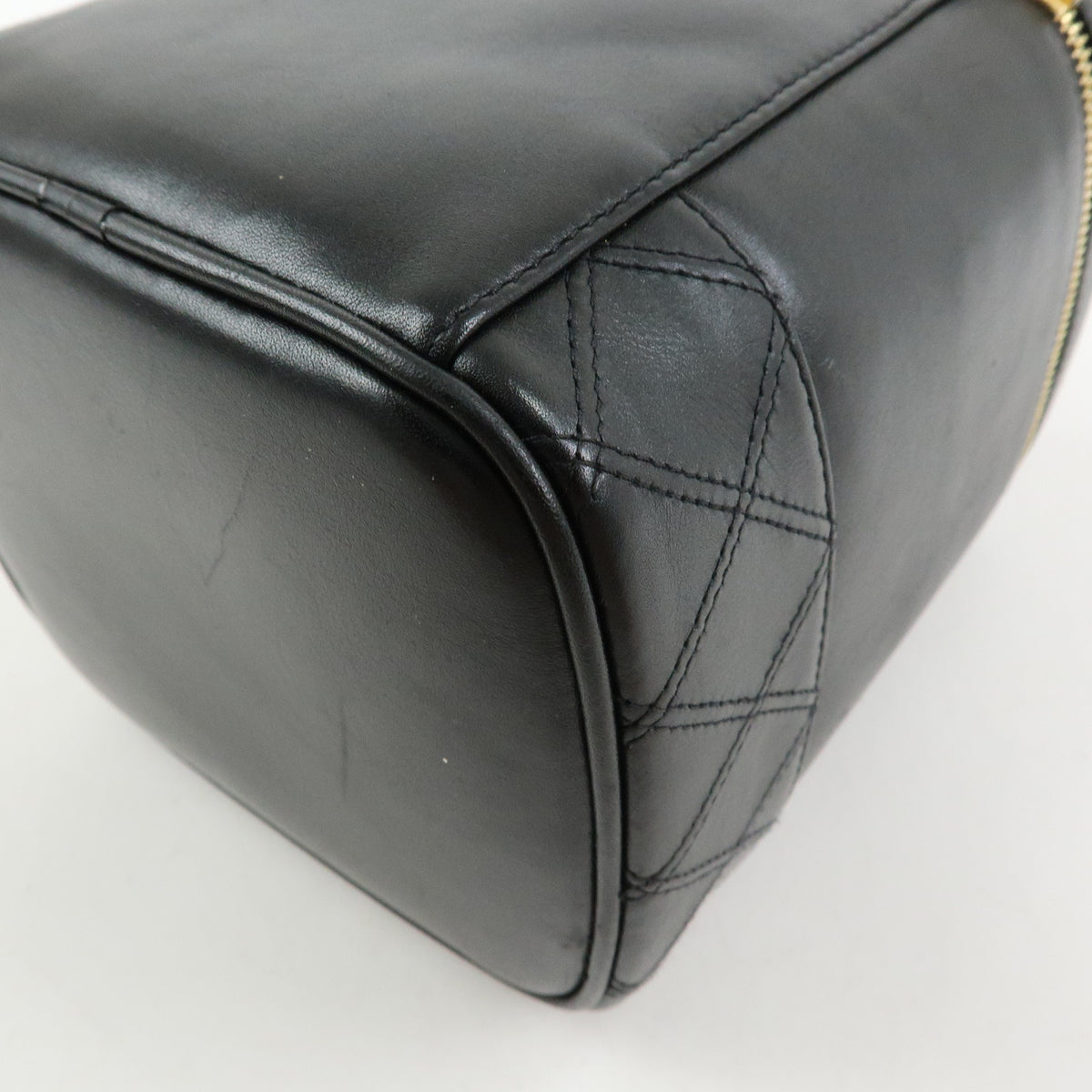 CHANEL Bicolore Lamb Skin Vanity Bag Hand Bag Black A01619