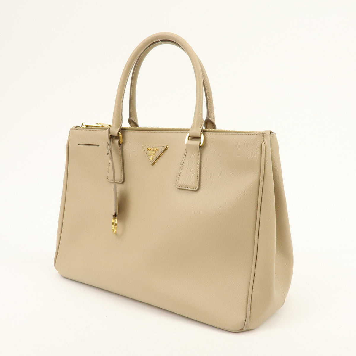 PRADA Triangle Logo Galleria Saffiano Leather 2Way Bag  Beige 1BA274