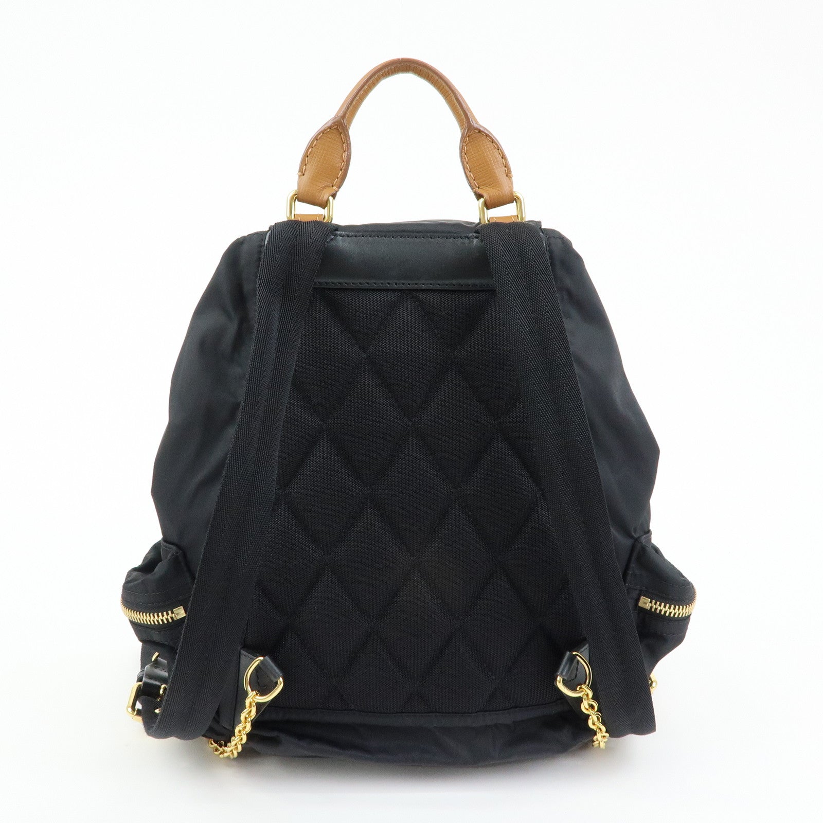 BURBERRY Nylon Leather Backpack Rucksack Gold Chain Black
