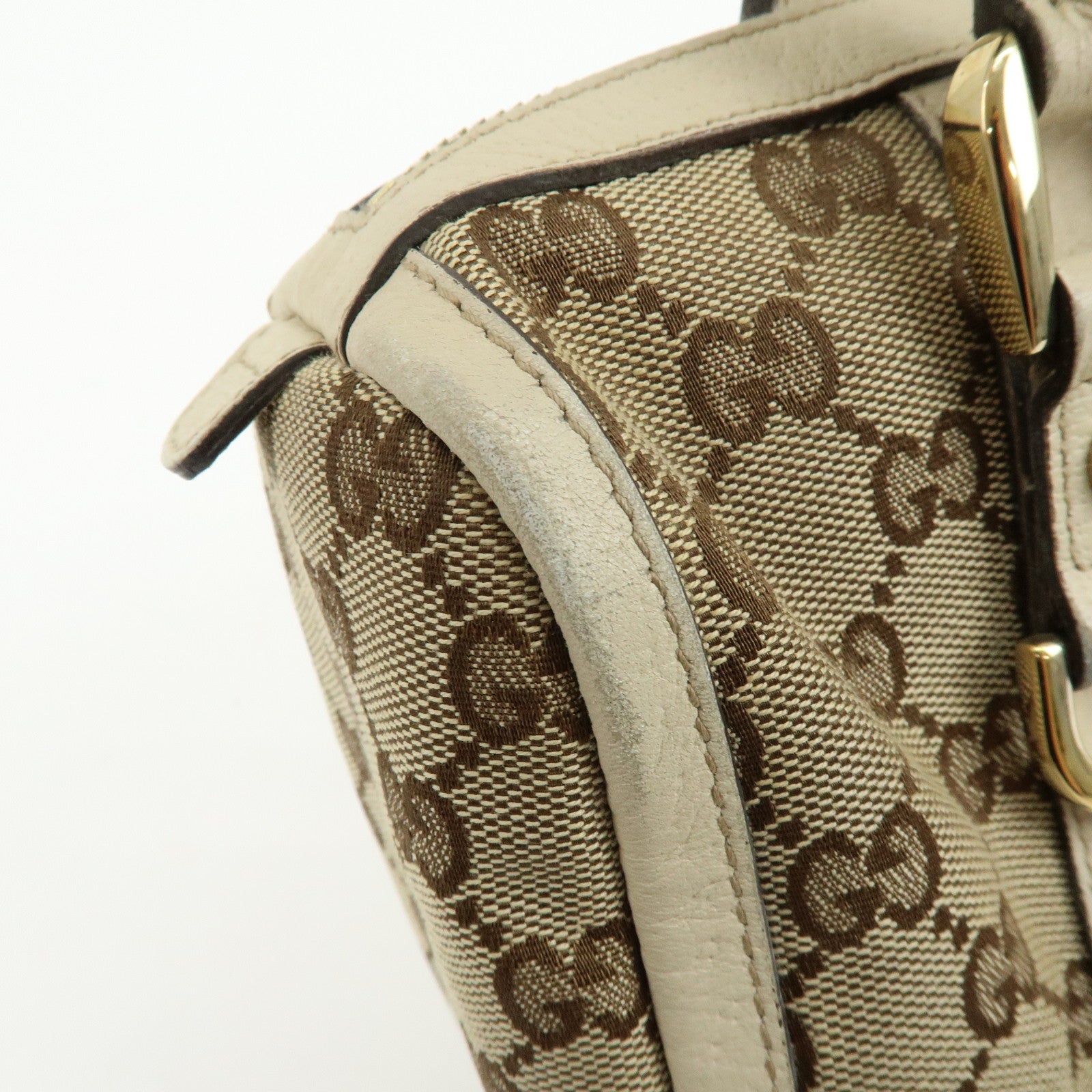 GUCCI Abbey GG Canvas Leather Boston Hand Bag Beige Ivory 130942