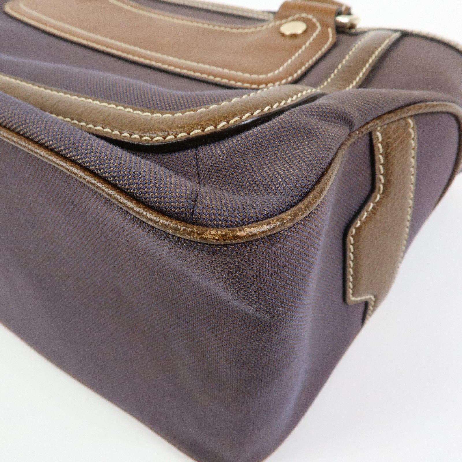 CELINE Boogie Bag Canvas Leather Hand Bag Tote Bag Brown