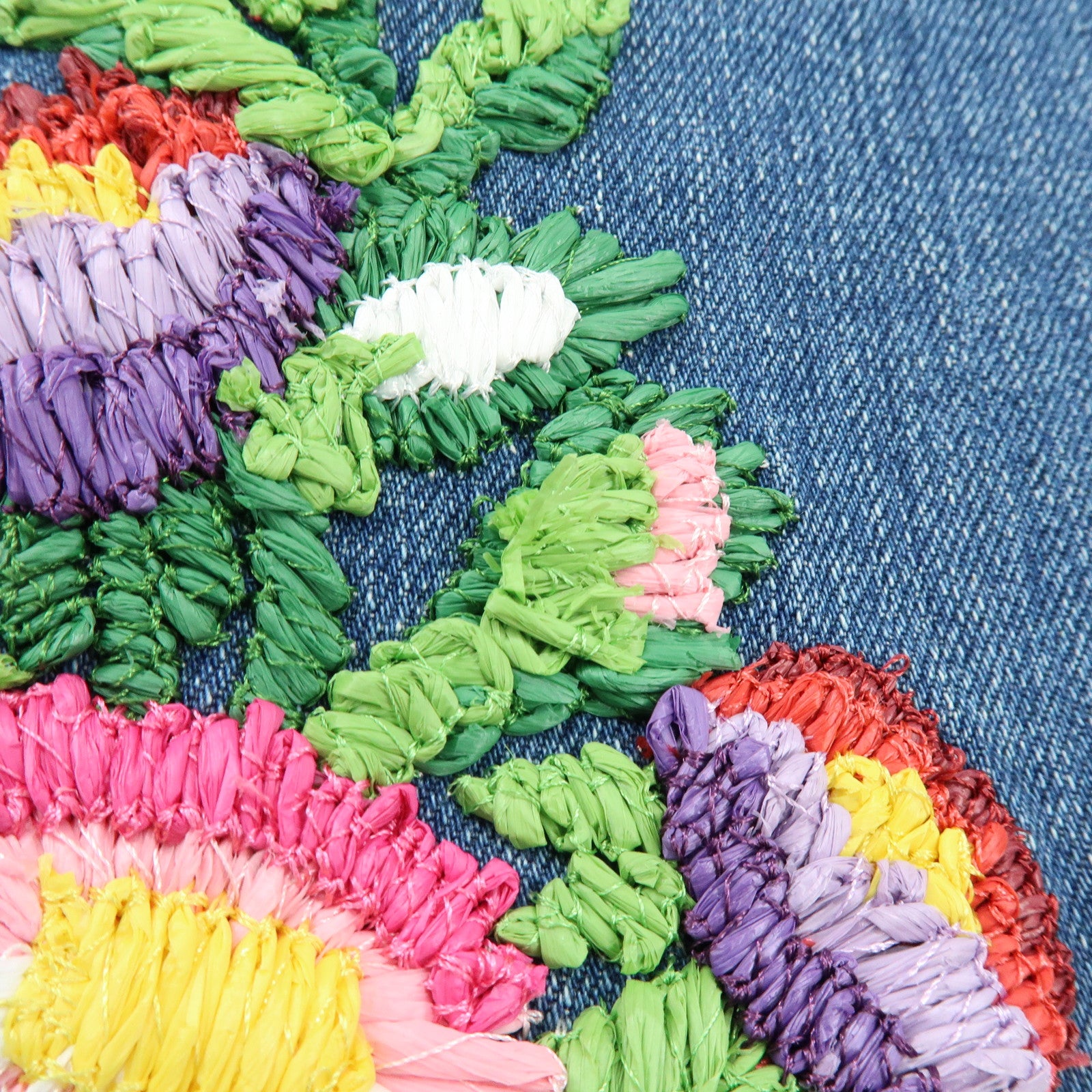 VALENTINO Denim Leather 2Way Hand Shoulder Bag Flower Embroidered