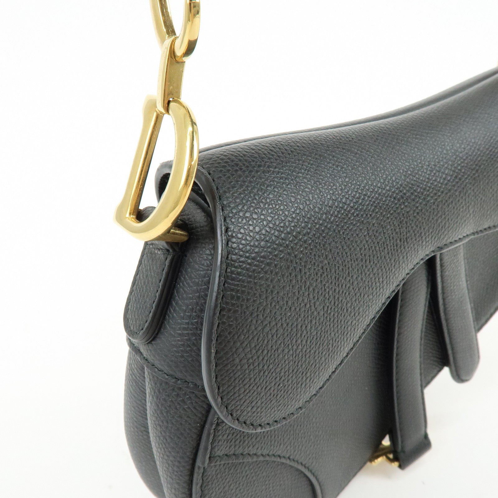 Christian Dior CD Logo Saddle Bag Leather Hand Bag Black
