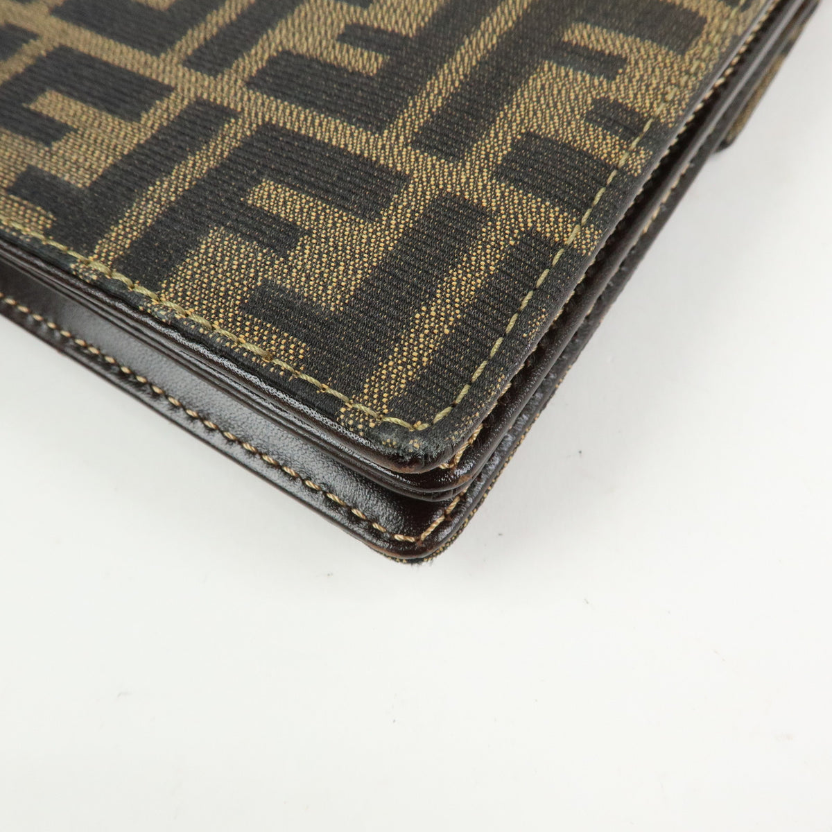 FENDI ZUCCA Jacquard Canvas Leather Shoulder Bag Brown Black