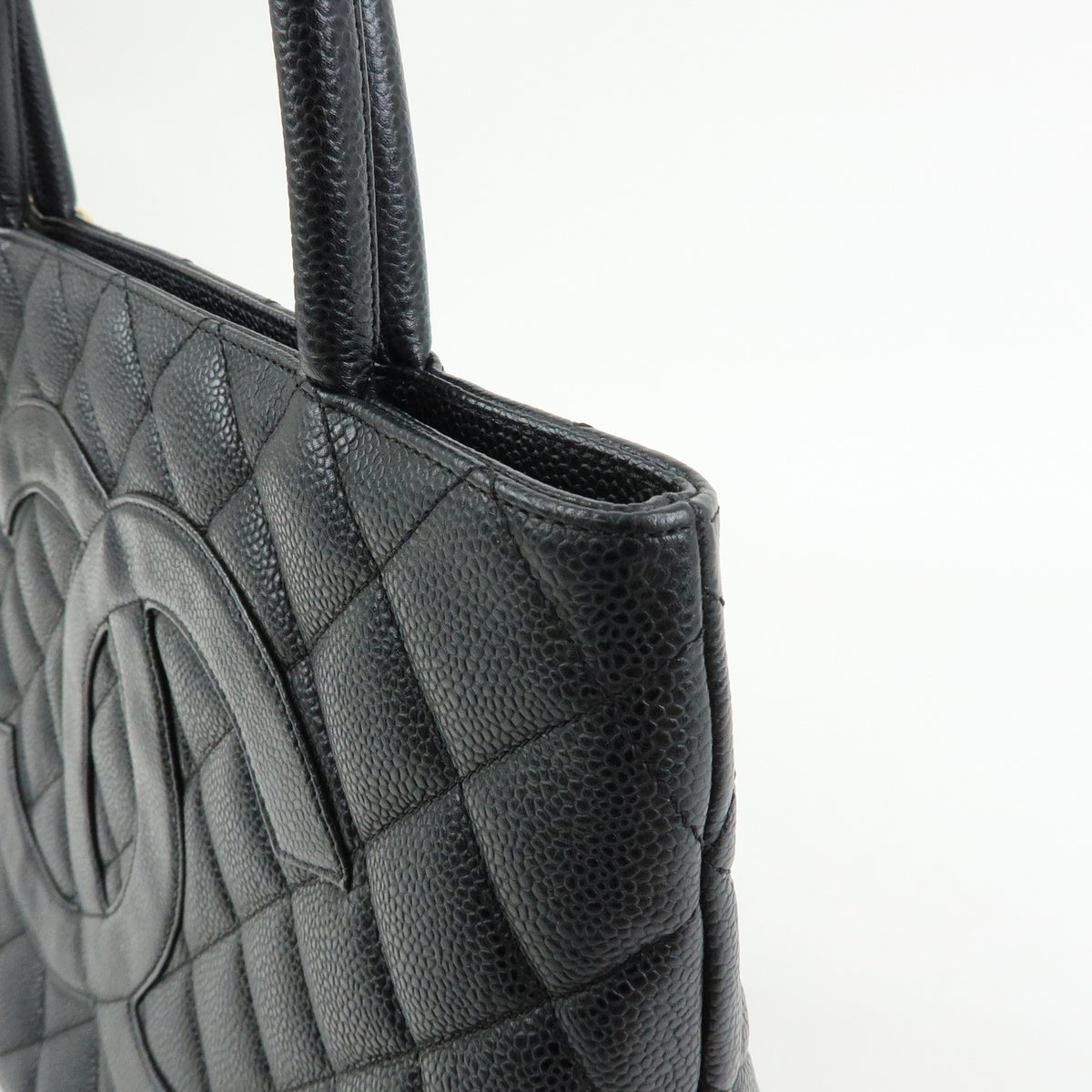 CHANEL Matelasse COCO Mark Caviarskin Medallion Tote Bag Black A01804