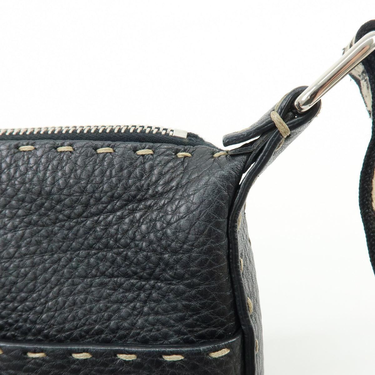 FENDI Selleria Leather Canvas Shoulder Bag Crossbody Bag Black 8BT092